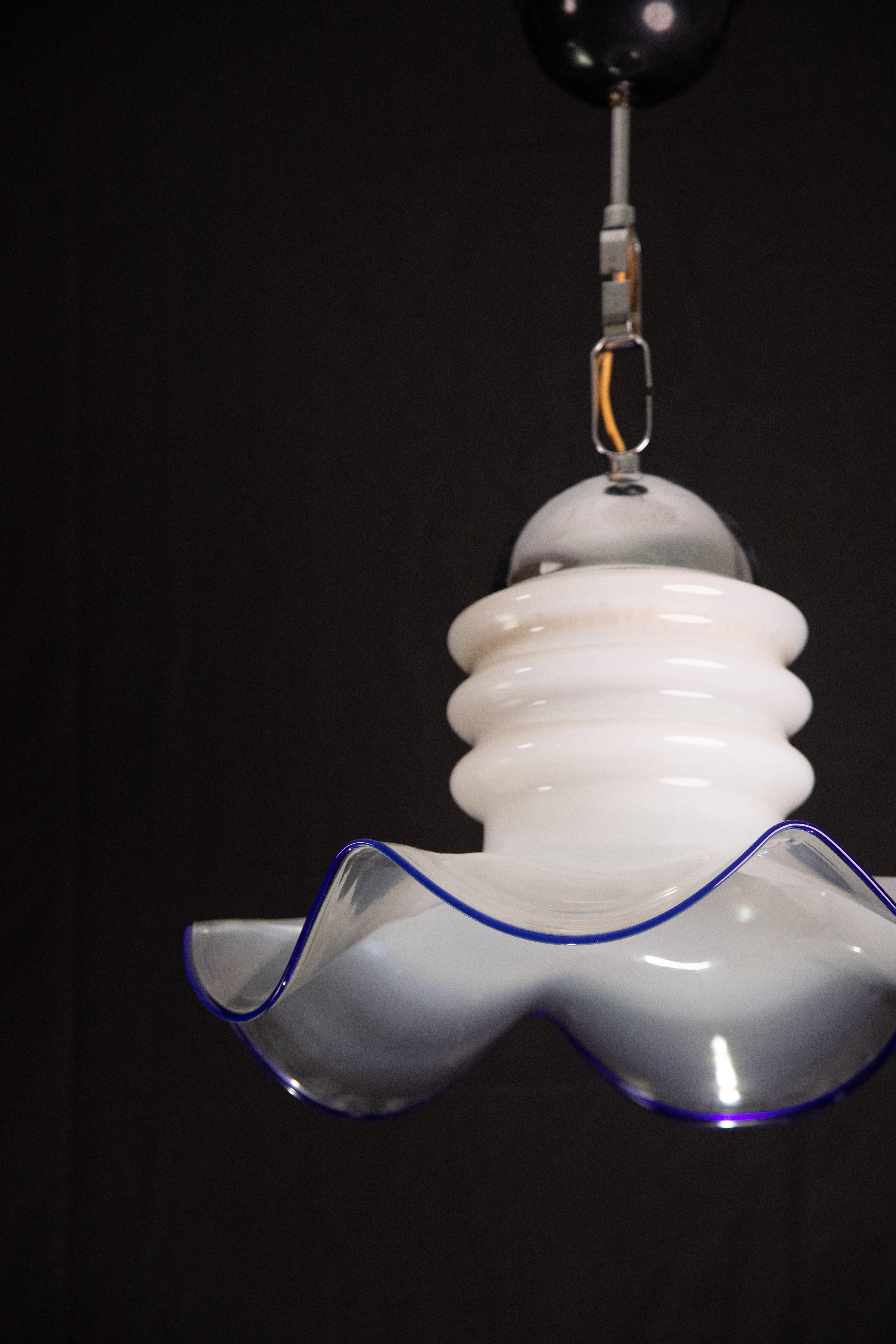 Midcentury Murano Blue and Trasparent Pendant, 1980s For Sale 3