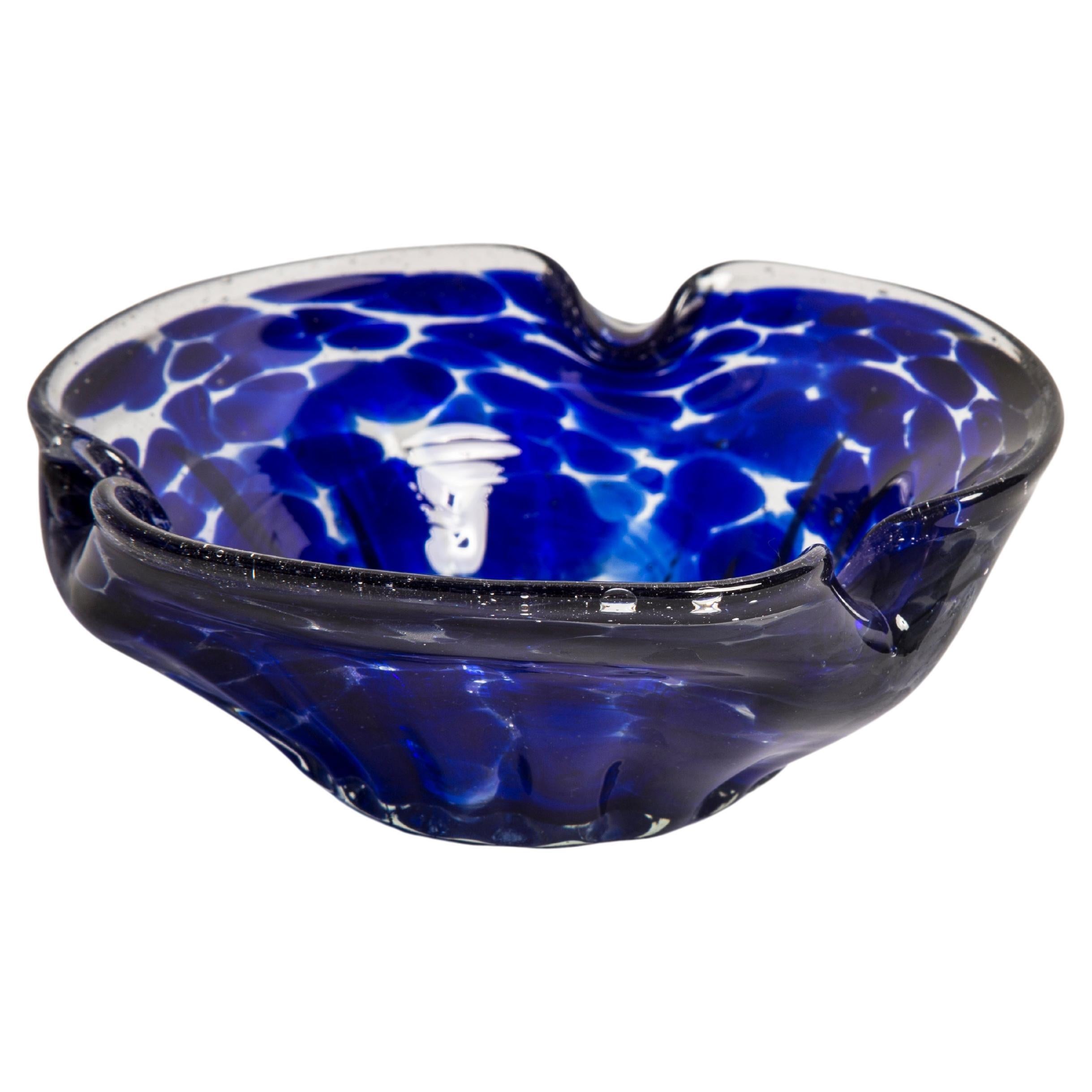 Midcentury Murano Blue Glass Bowl Ashtray Element, Italy, 1970s