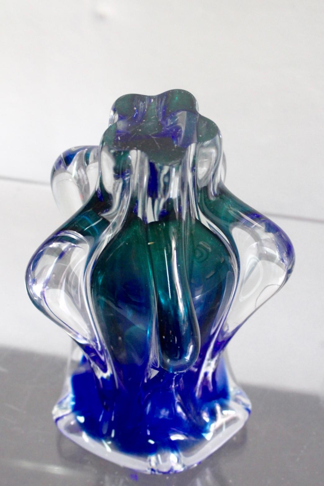 Mid-20th Century Midcentury Murano Blue and Green Italian Sommerso Glass Vase, 1960s For Sale