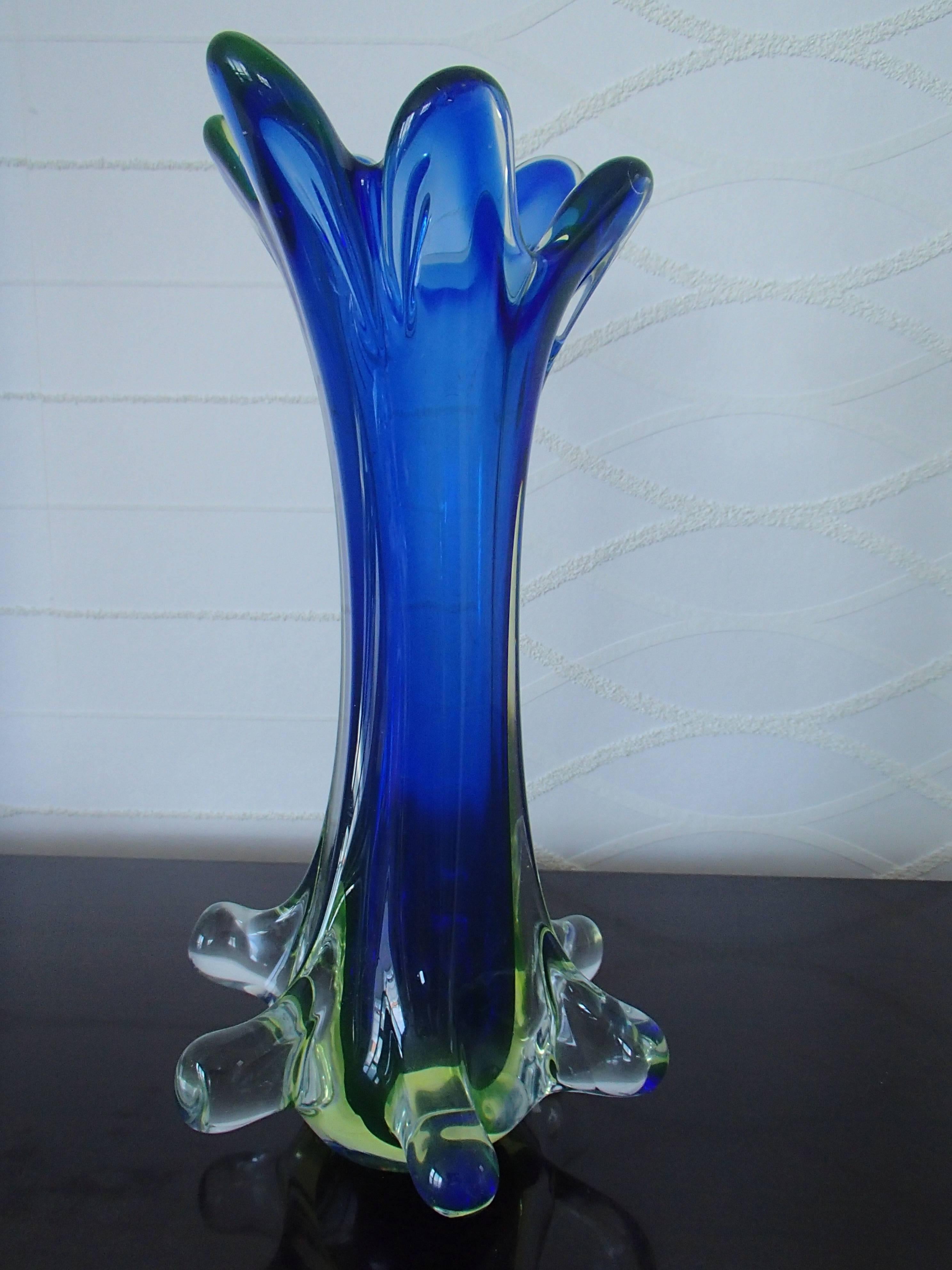 Midcentury Murano blue green vase.