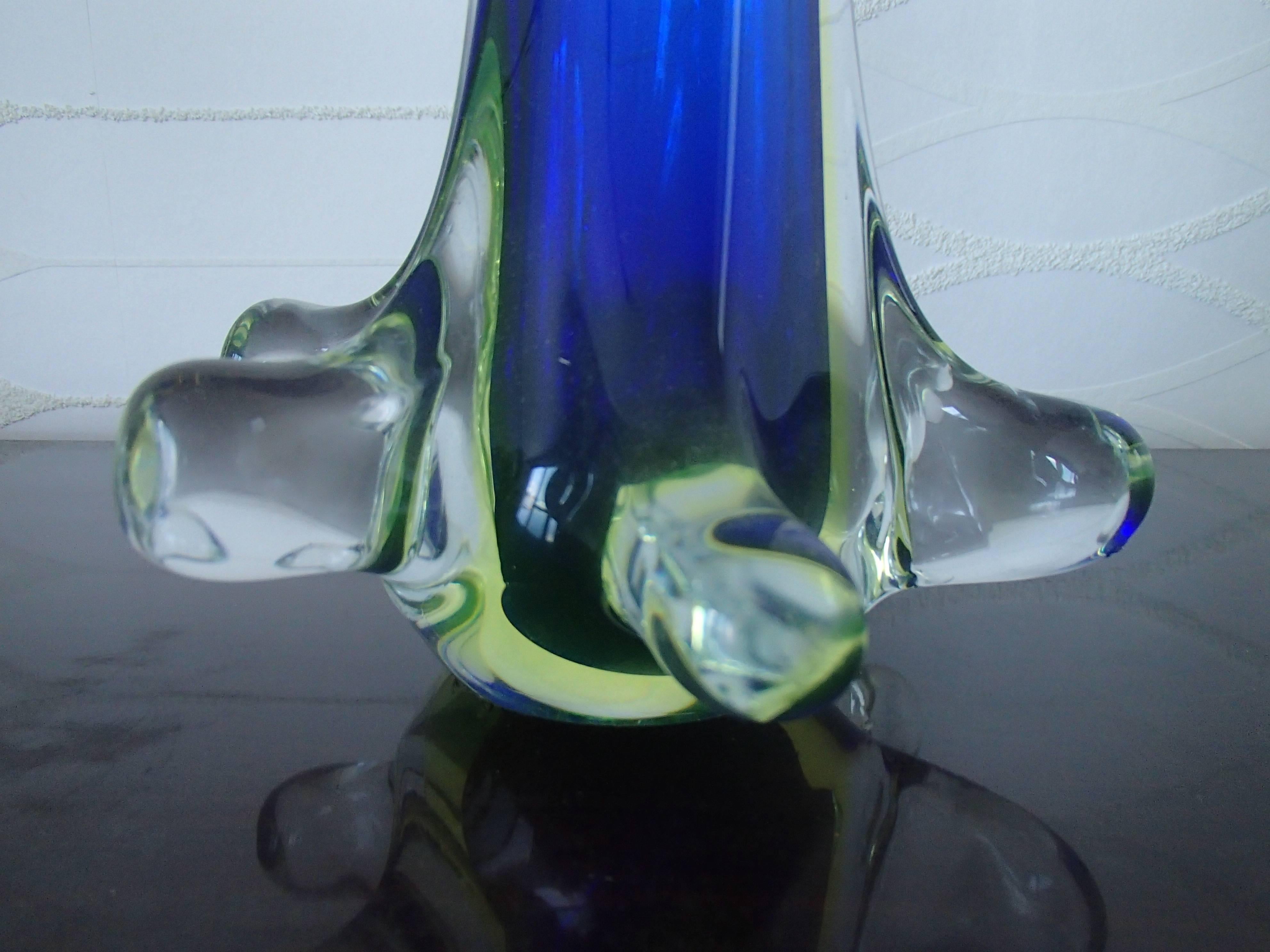 murano blue green glass vase