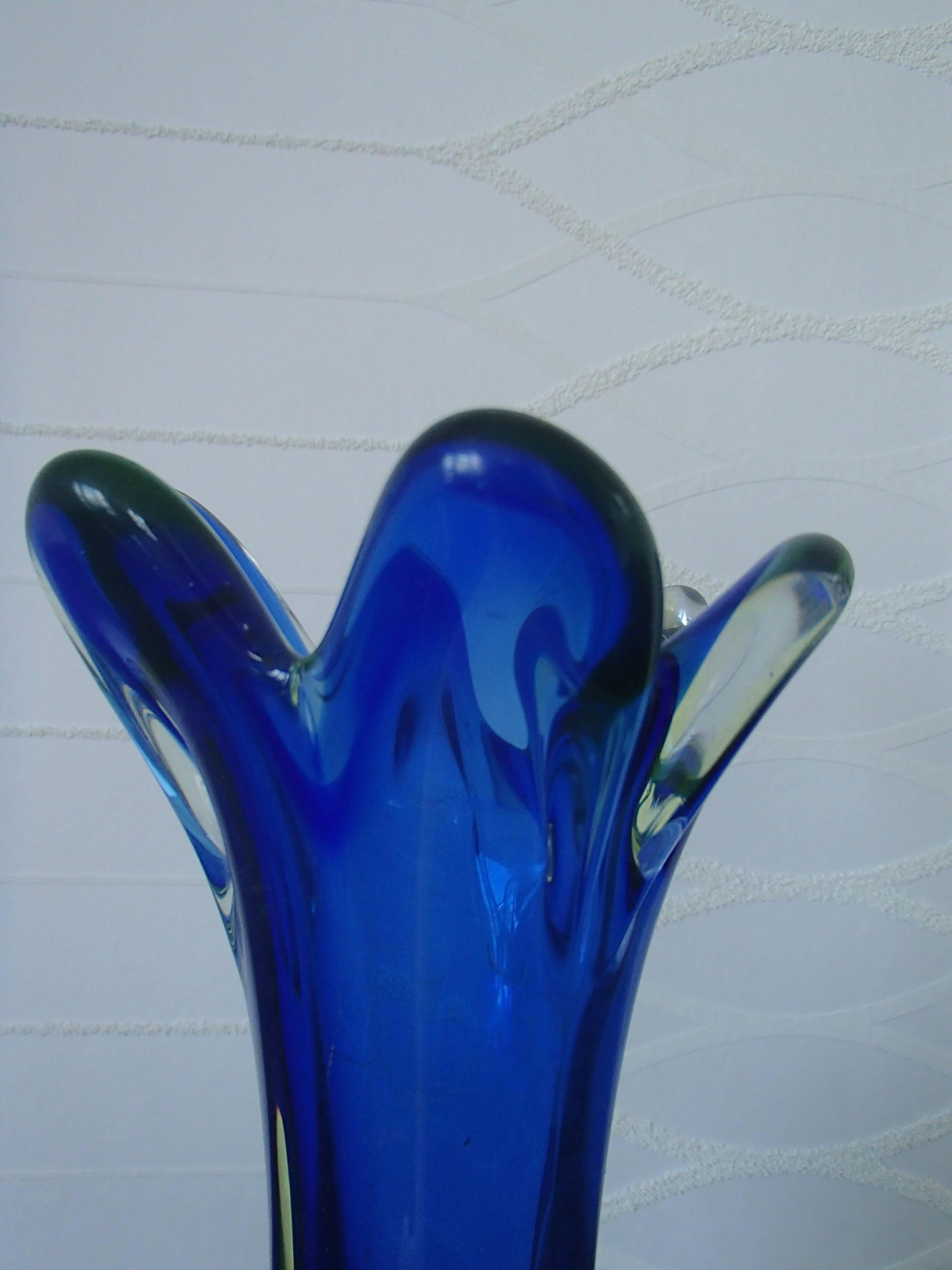 Italian Midcentury Murano Blue Green Vase