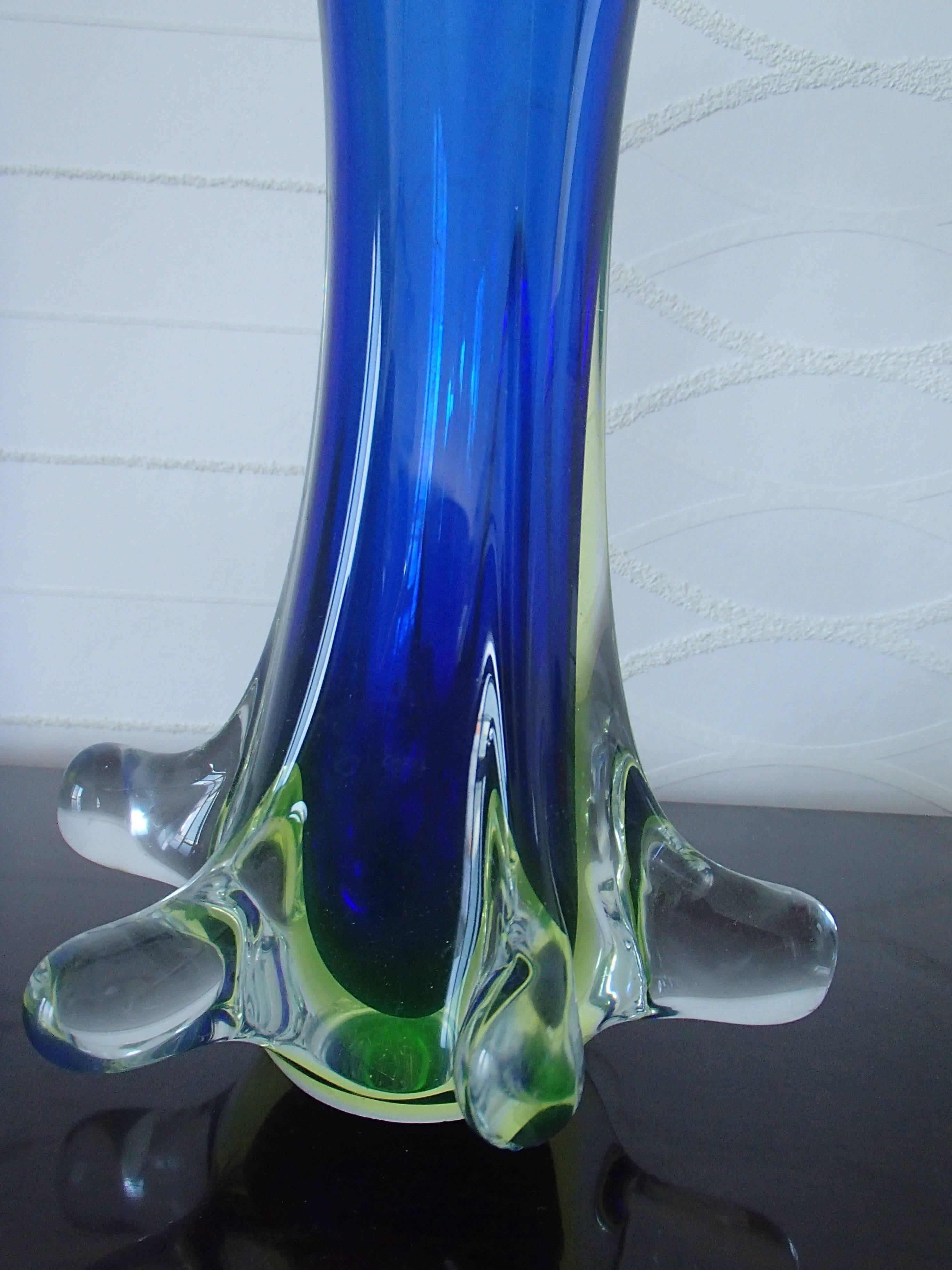 Midcentury Murano Blue Green Vase In Good Condition In Weiningen, CH