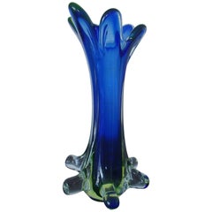 Midcentury Murano Blue Green Vase