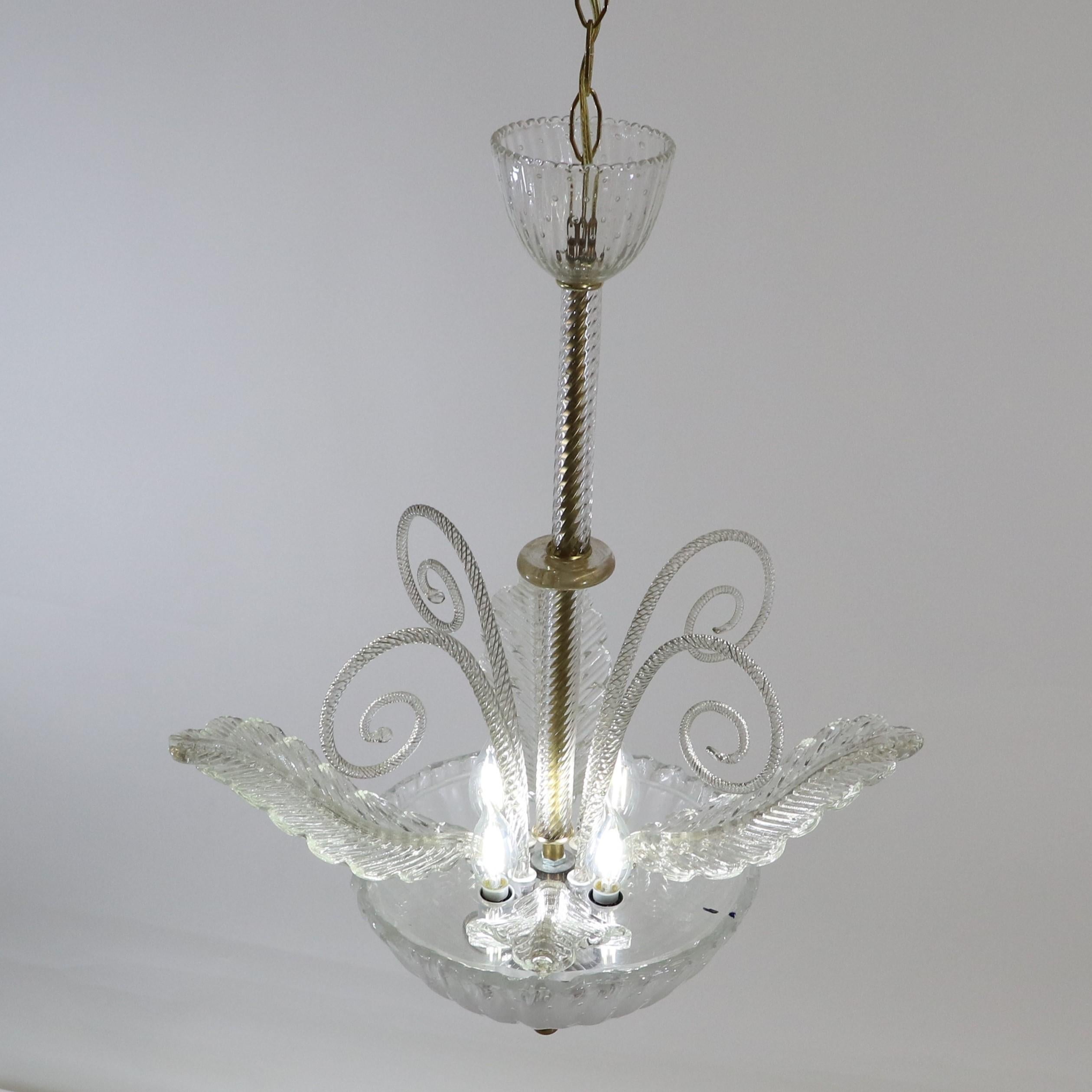 Mid-Century moderno Lampadario di Murano della metà del secolo scorso alla maniera di Ercole Barovier in vendita