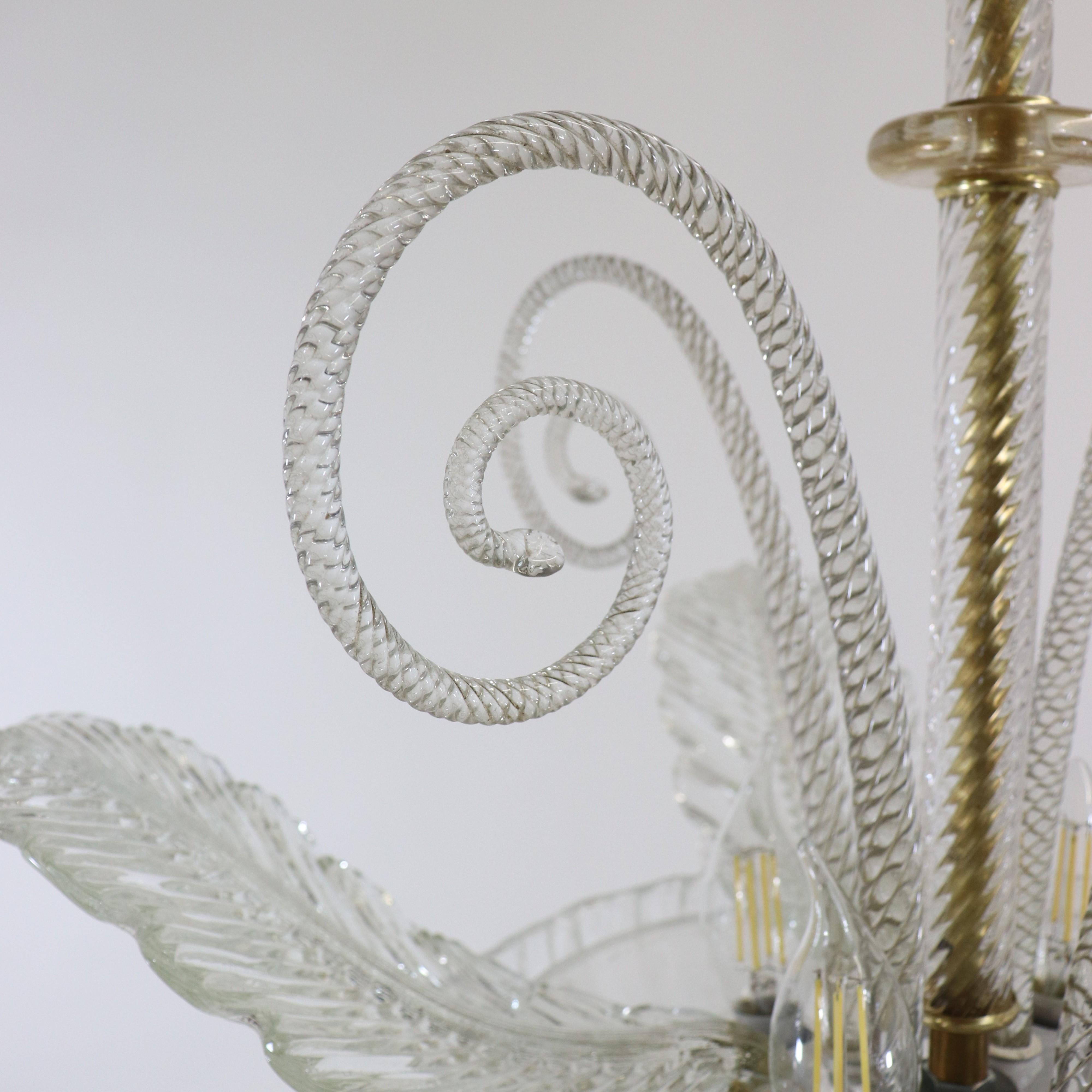 Lampadario di Murano della metà del secolo scorso alla maniera di Ercole Barovier In condizioni buone in vendita a Chicago, IL