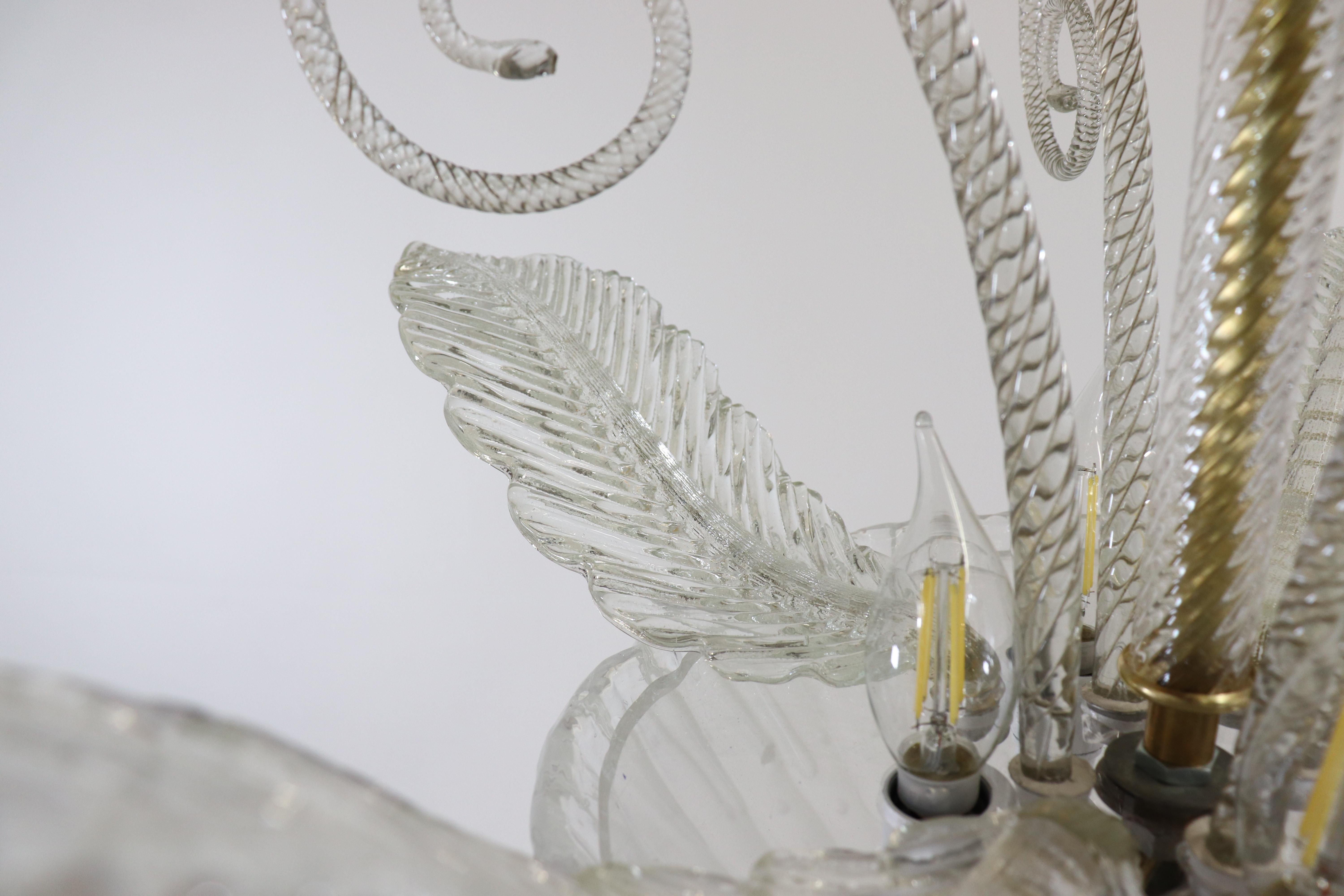 Vetro soffiato Lampadario di Murano della metà del secolo scorso alla maniera di Ercole Barovier in vendita