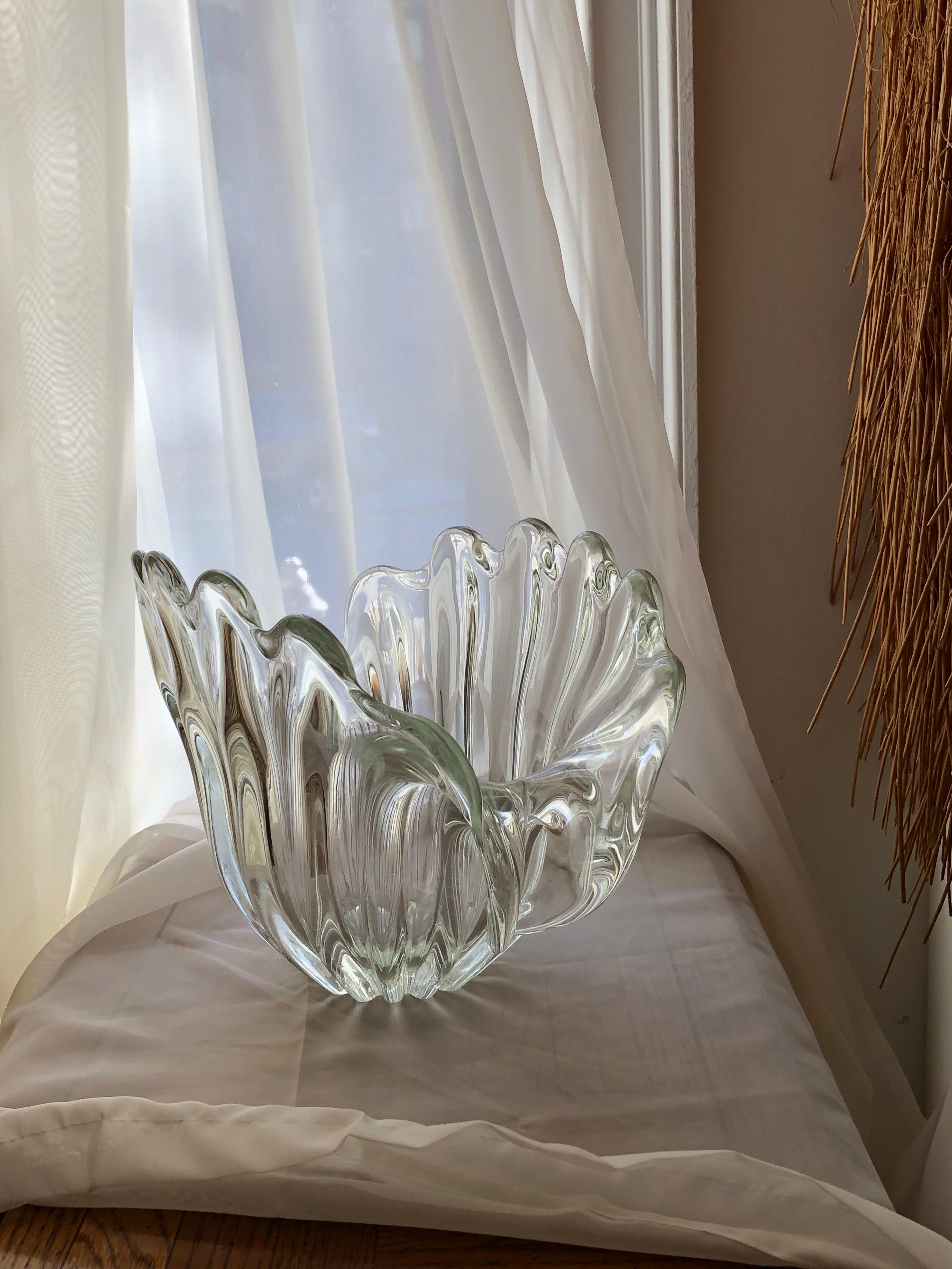 Midcentury Murano Clear Leaded Art Glass Crystal Shell Centerpiece (Moderne der Mitte des Jahrhunderts)