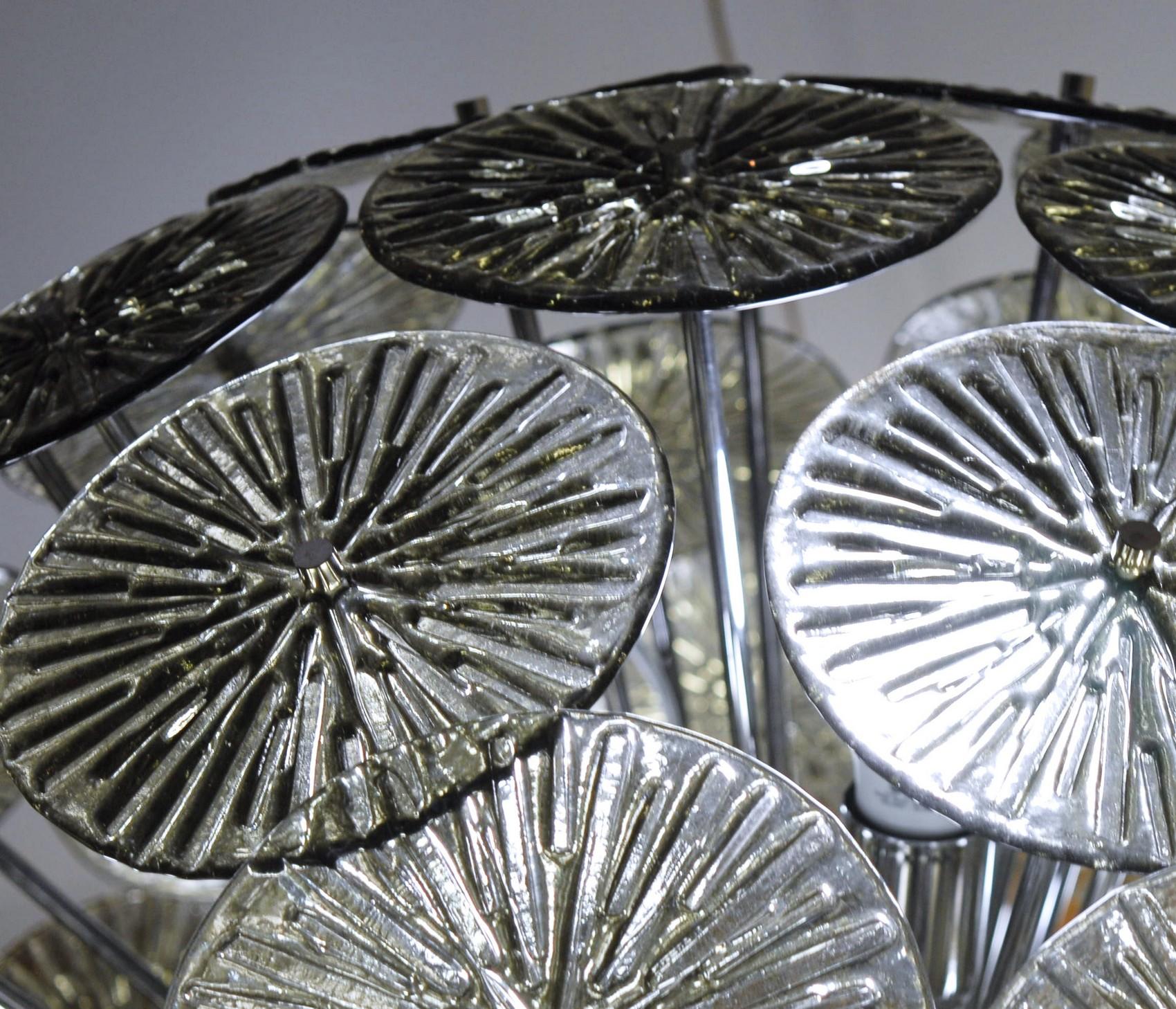 Midcentury Murano Dandelion Sputnik Chandelier Gray Glass Discs Chrome Hardware 6