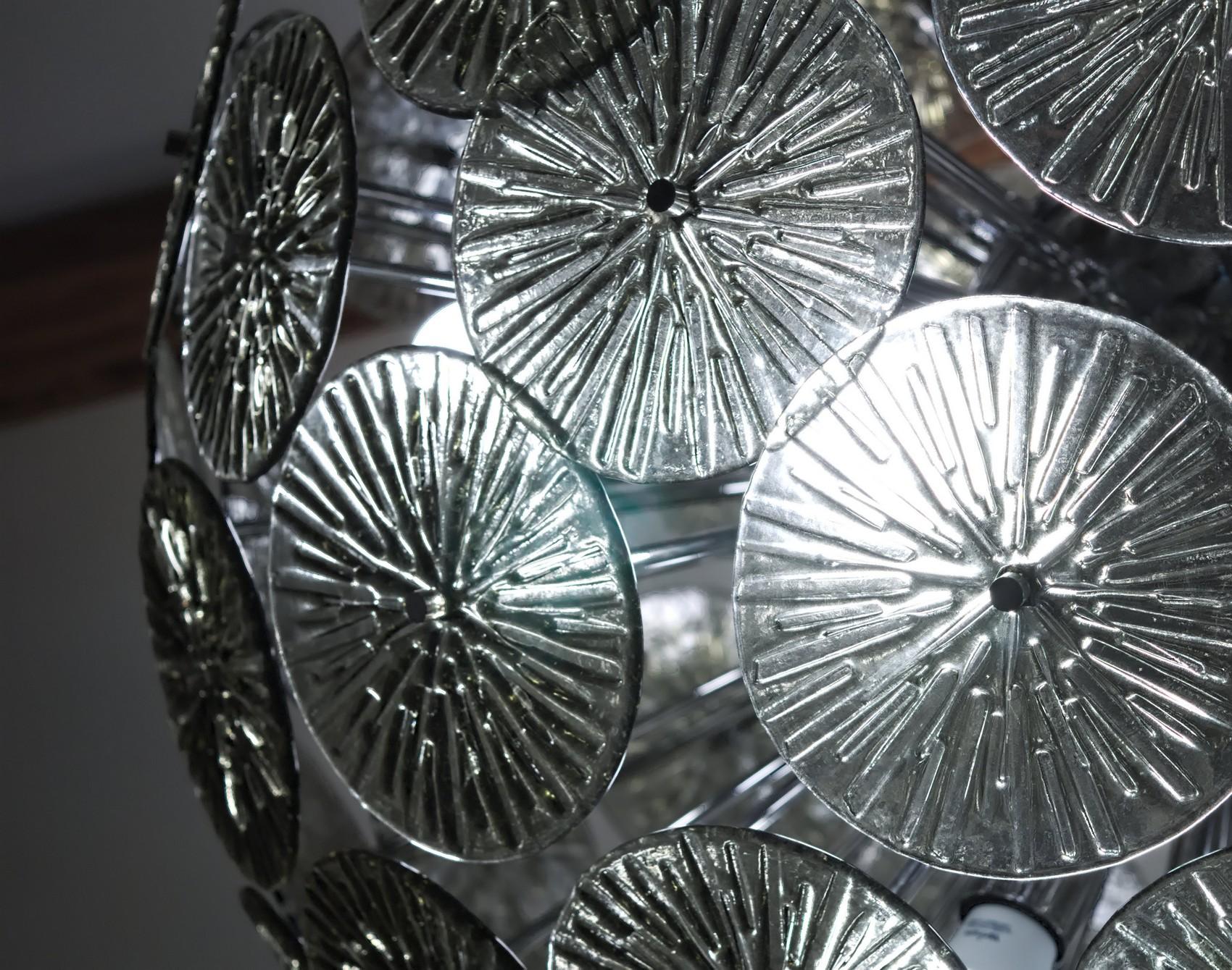 Midcentury Murano Dandelion Sputnik Chandelier Gray Glass Discs Chrome Hardware 8