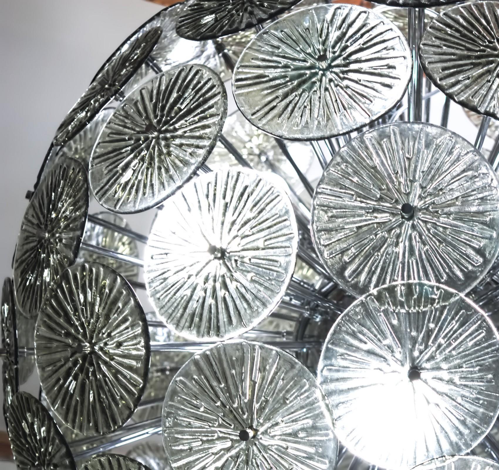 Midcentury Murano Dandelion Sputnik Chandelier Gray Glass Discs Chrome Hardware 9