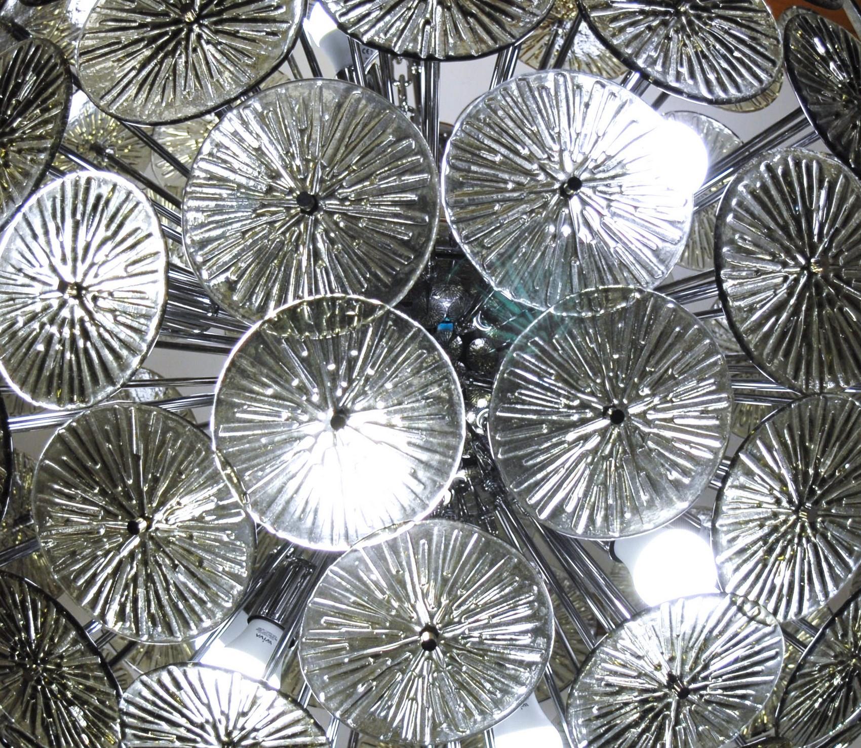 Midcentury Murano Dandelion Sputnik Chandelier Gray Glass Discs Chrome Hardware 10