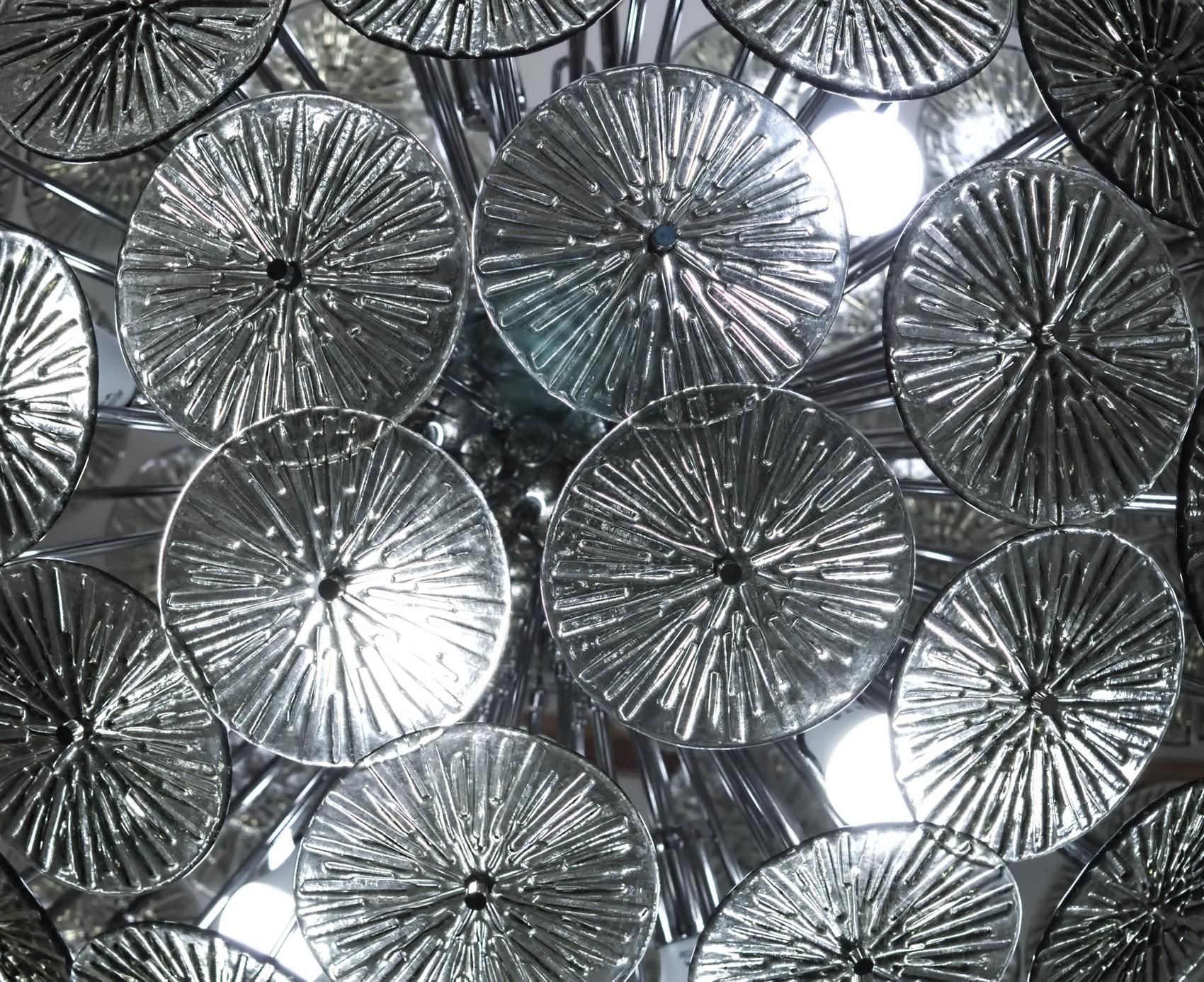 20th Century Midcentury Murano Dandelion Sputnik Chandelier Gray Glass Discs Chrome Hardware