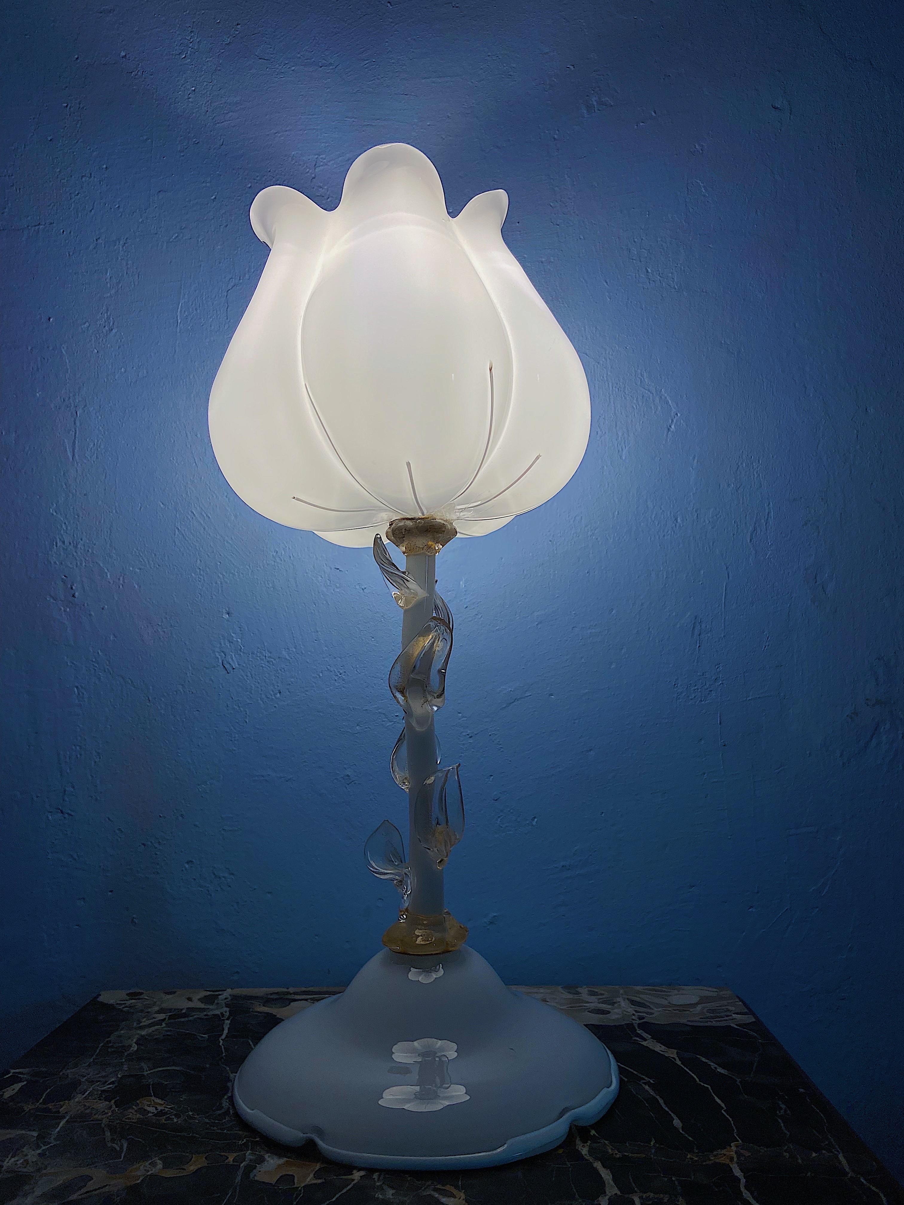 Italian Mid-Century Murano Floral Table Light, 1980s For Sale