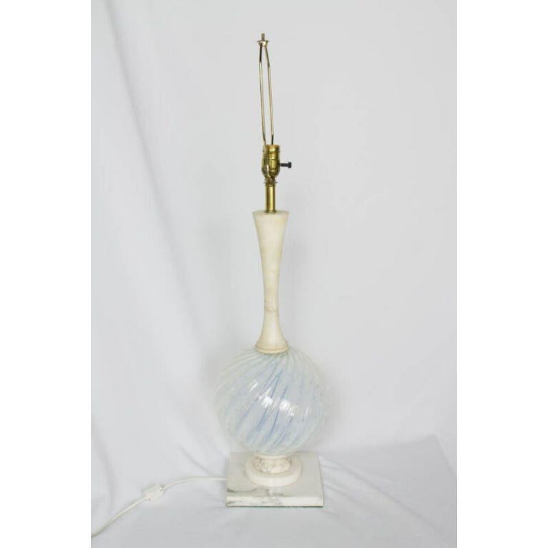 Midcentury Murano Glass and Alabaster Table Lamp In Fair Condition For Sale In Canton, MA