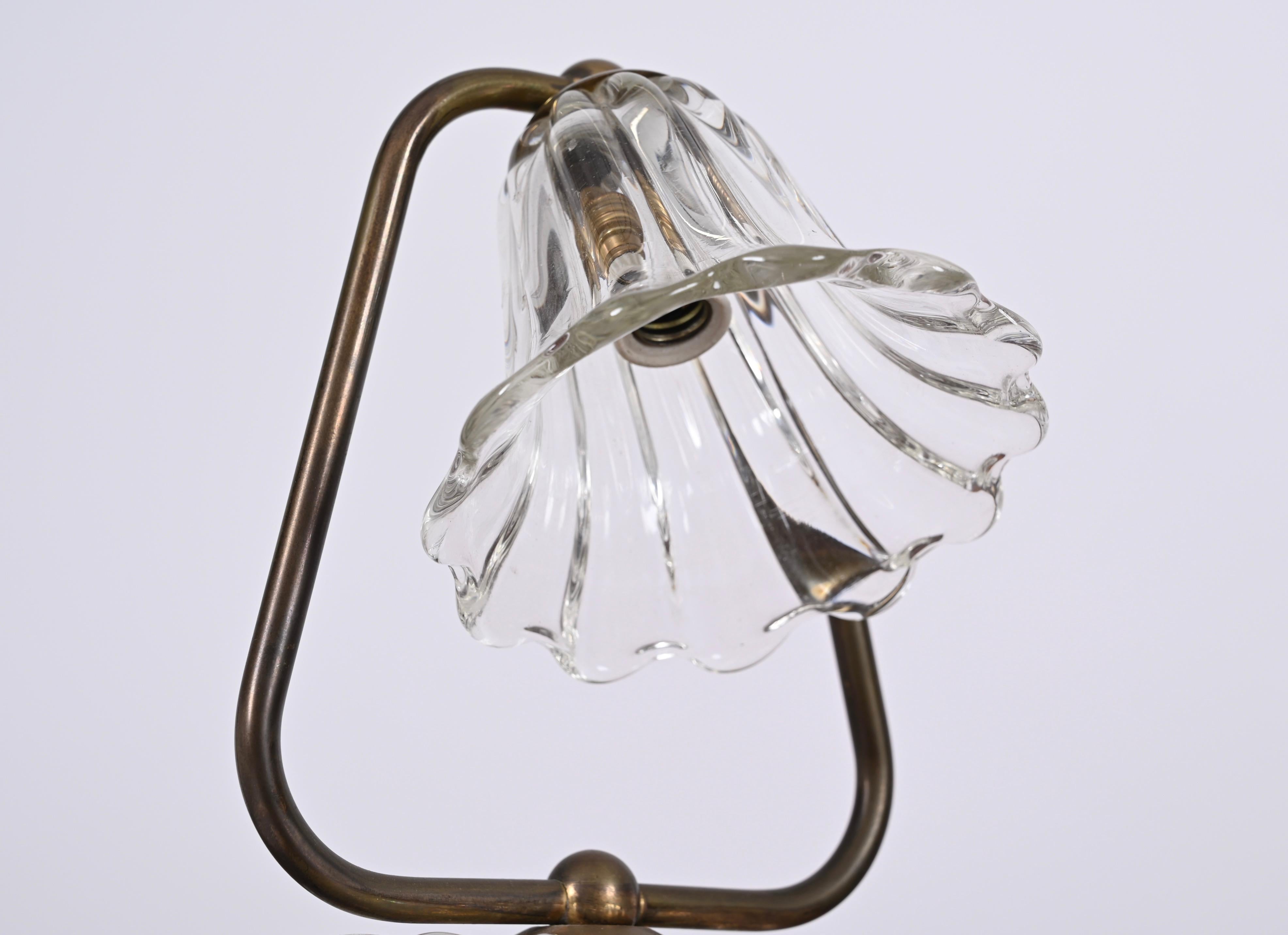 Midcentury Murano Glass and Brass, Bell Table Lamp, Italy, 1940s 4