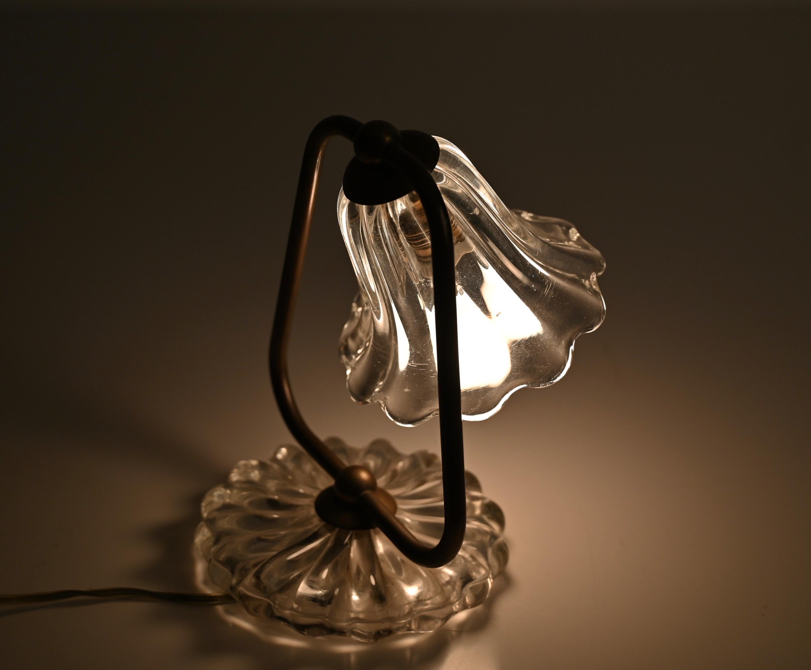 Midcentury Murano Glass and Brass, Bell Table Lamp, Italy, 1940s 5