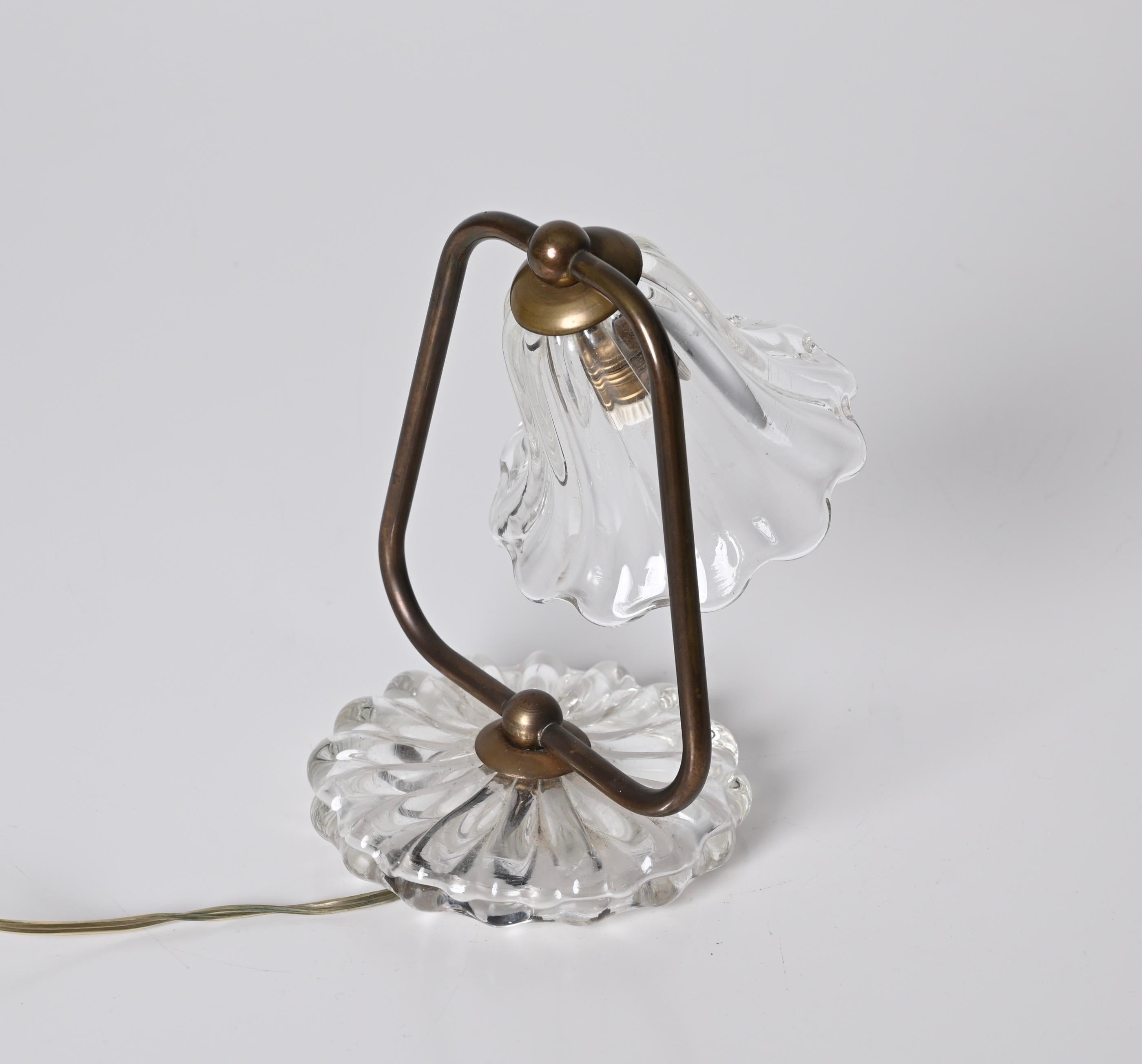 Midcentury Murano Glass and Brass, Bell Table Lamp, Italy, 1940s 6