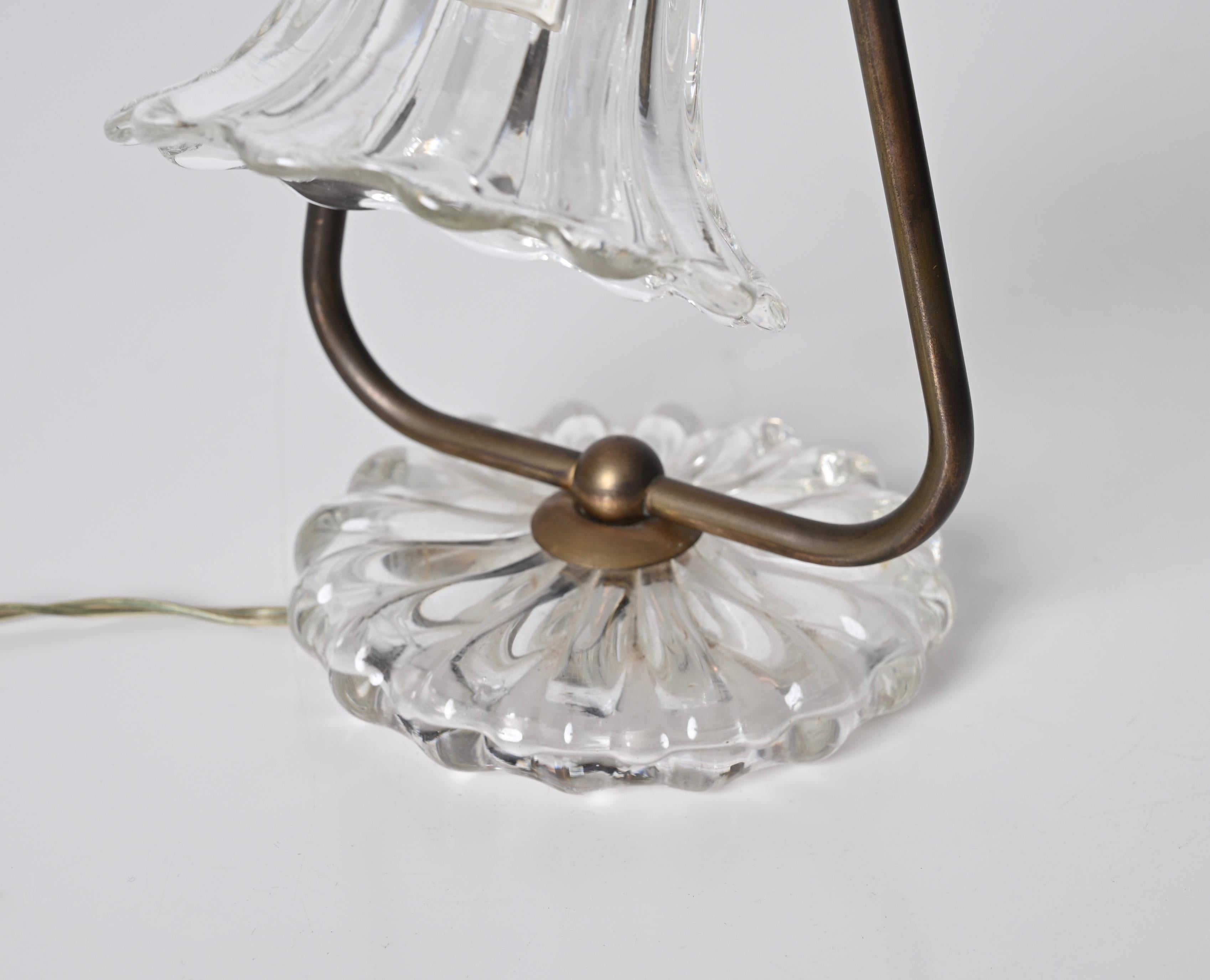 Midcentury Murano Glass and Brass, Bell Table Lamp, Italy, 1940s 7