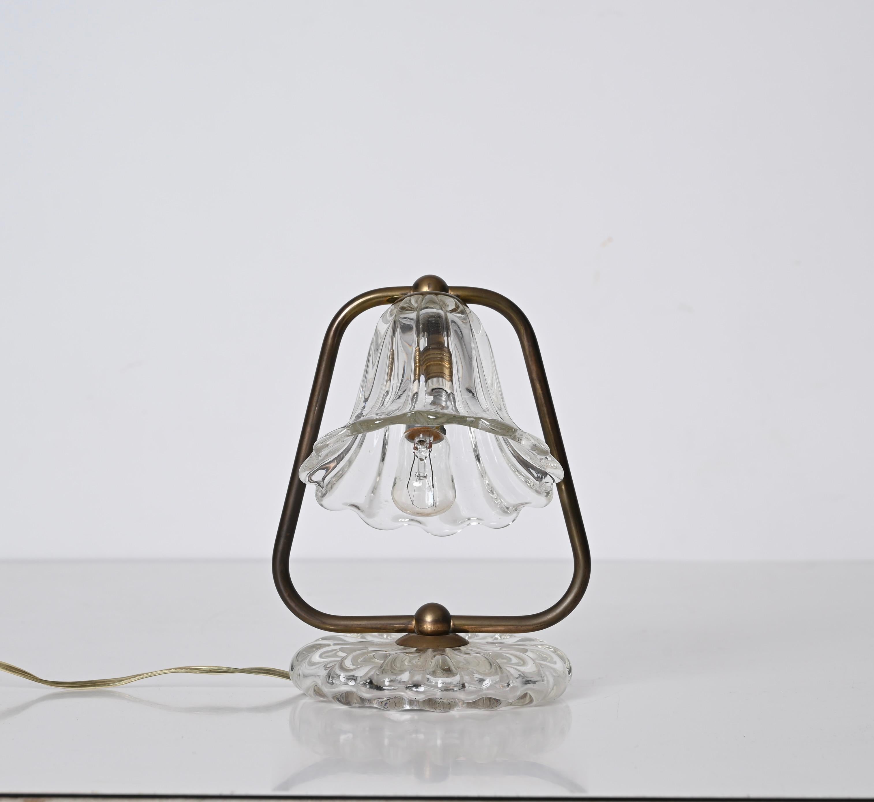 Midcentury Murano Glass and Brass, Bell Table Lamp, Italy, 1940s 8