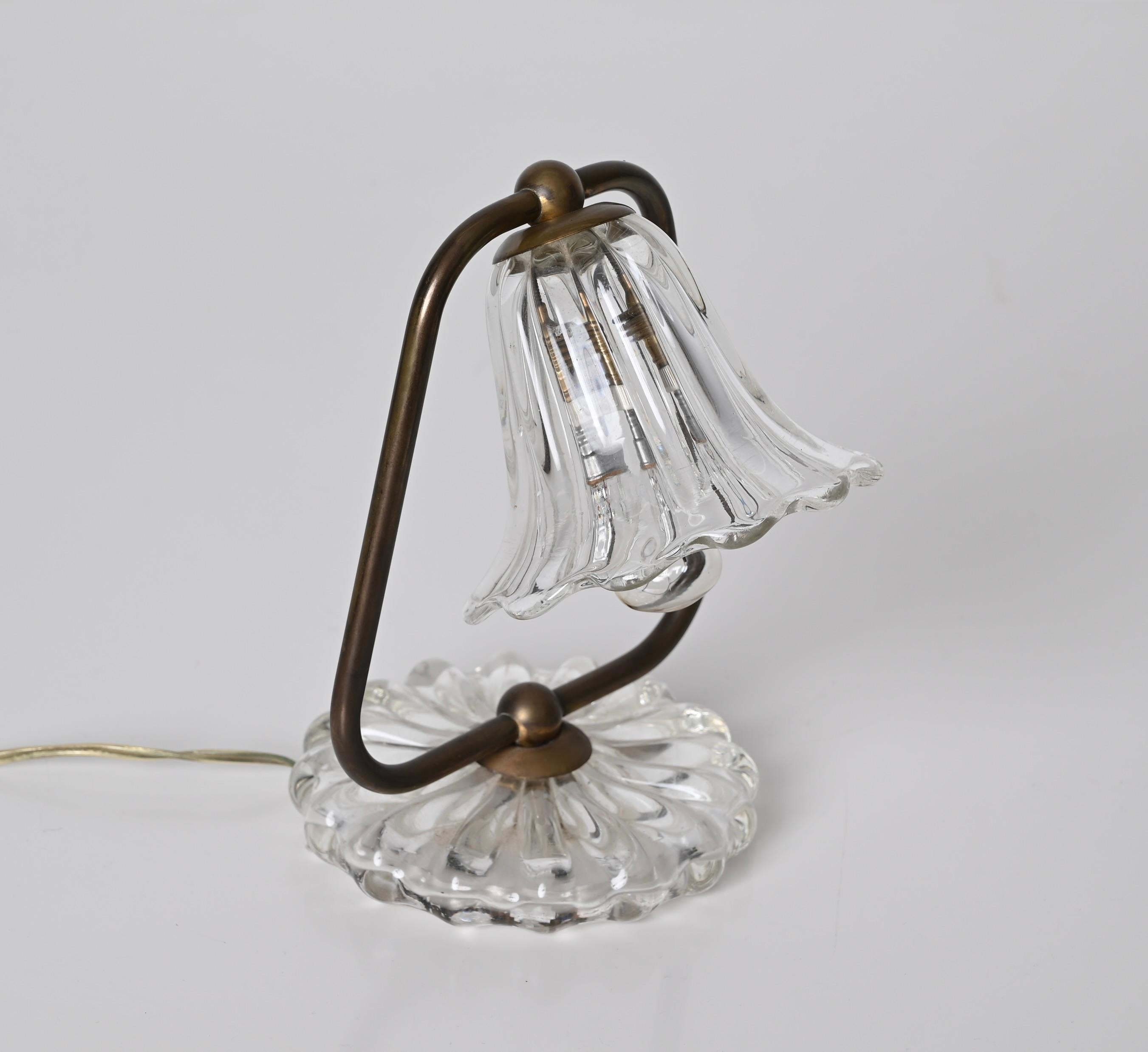Midcentury Murano Glass and Brass, Bell Table Lamp, Italy, 1940s 9