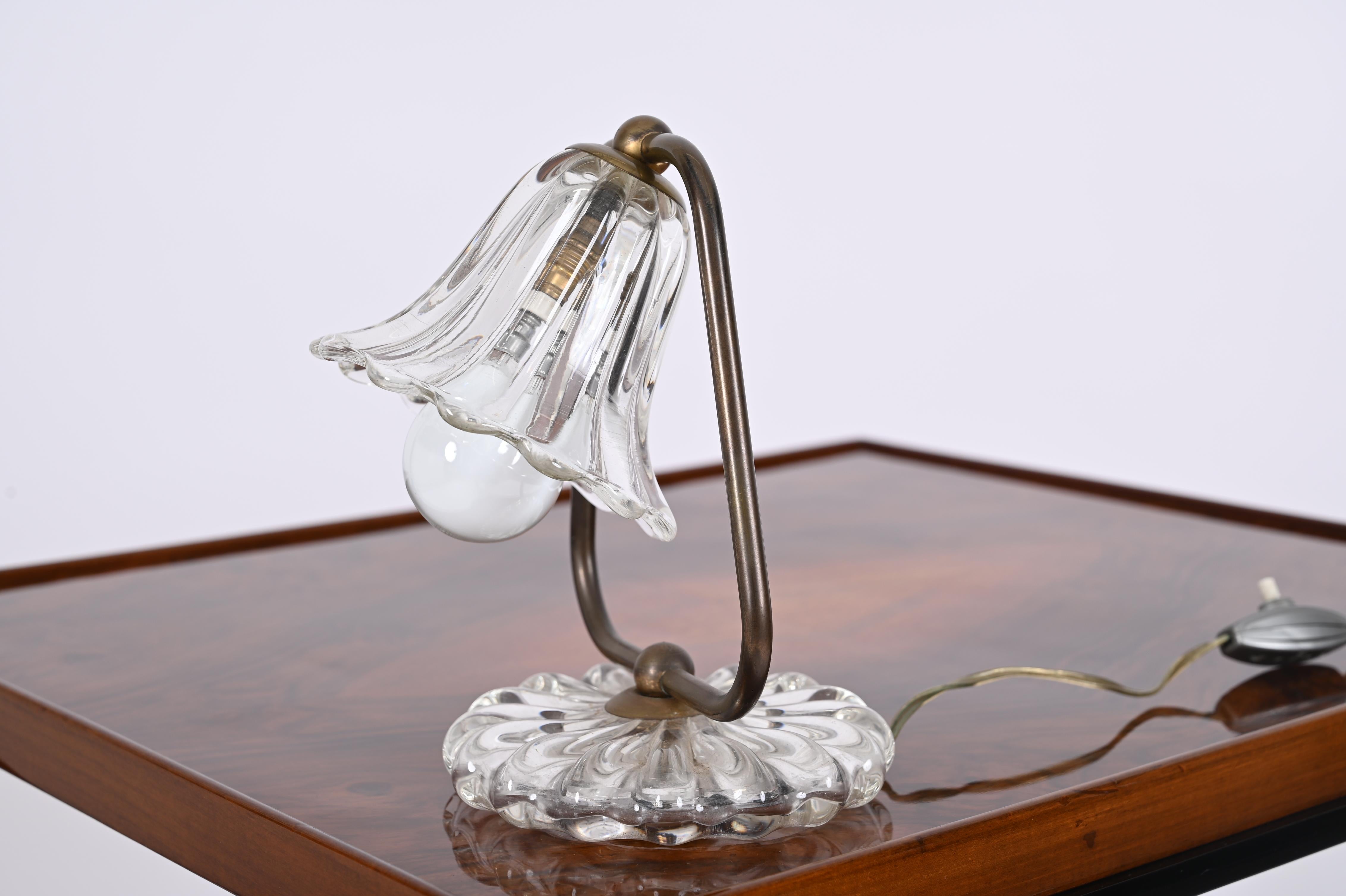 Midcentury Murano Glass and Brass, Bell Table Lamp, Italy, 1940s 10