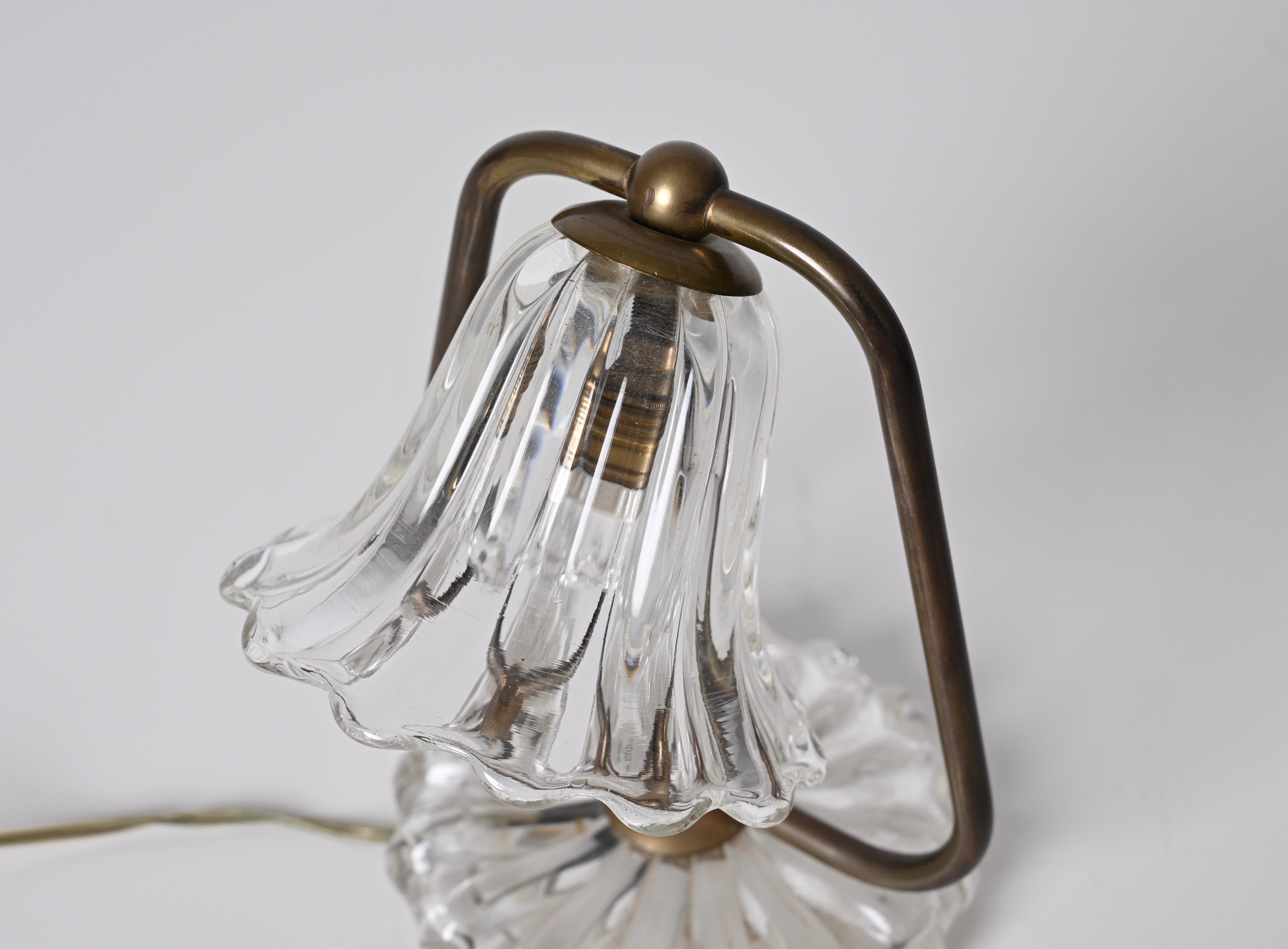 Midcentury Murano Glass and Brass, Bell Table Lamp, Italy, 1940s 11