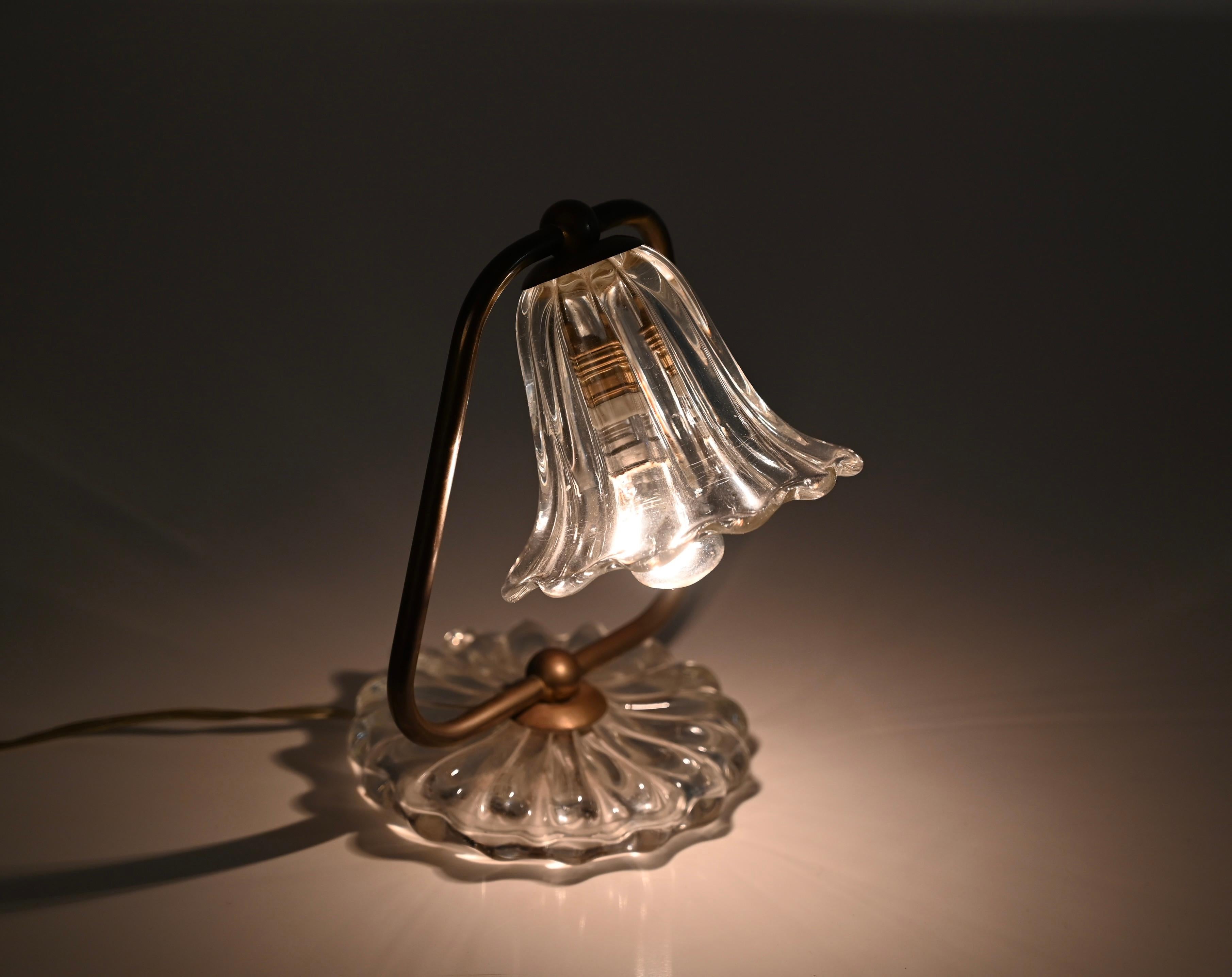 Midcentury Murano Glass and Brass, Bell Table Lamp, Italy, 1940s 12