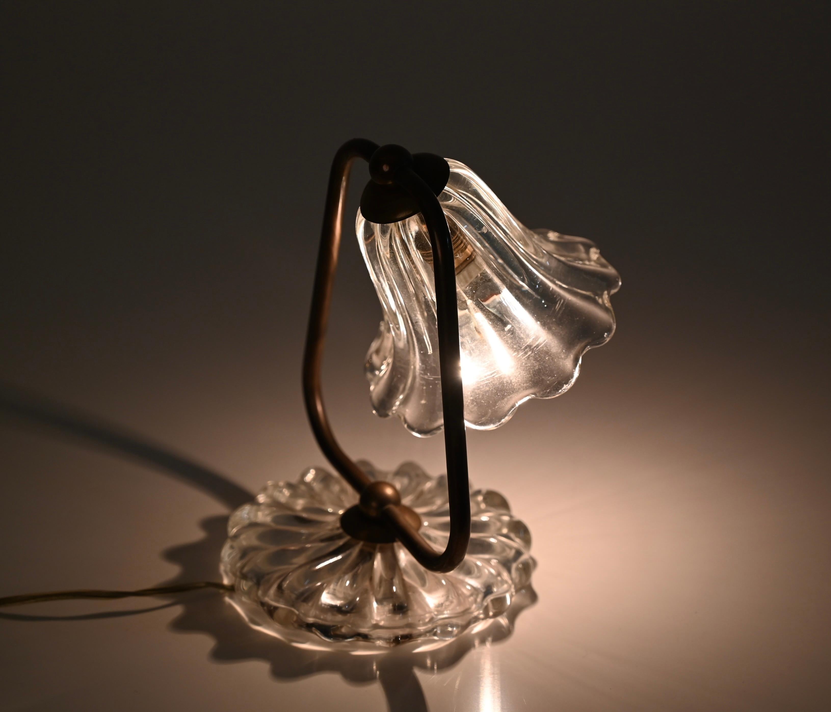 Midcentury Murano Glass and Brass, Bell Table Lamp, Italy, 1940s 13