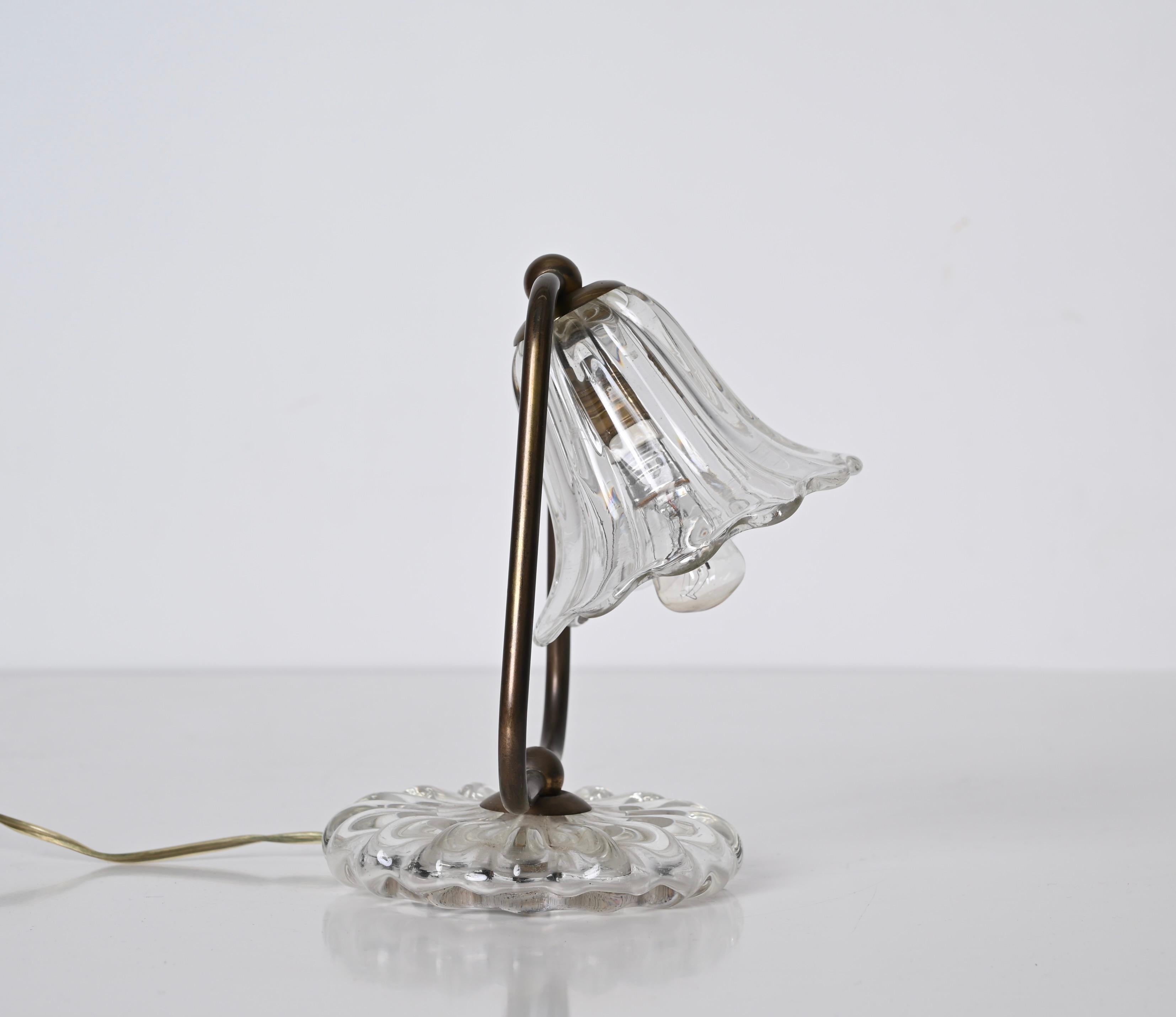 Mid-Century Modern Midcentury Murano Glass and Brass, Bell Table Lamp, Italy, 1940s