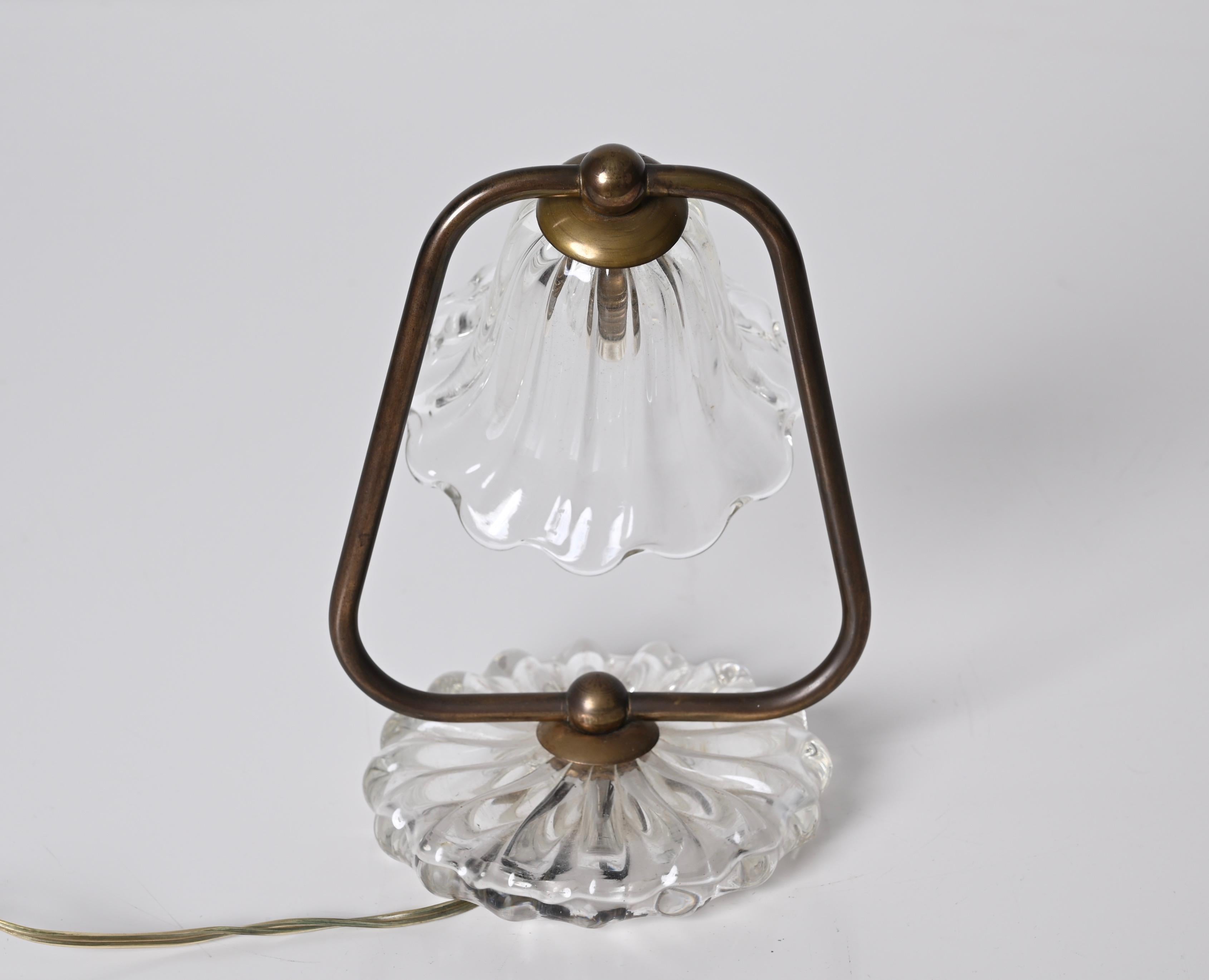 Midcentury Murano Glass and Brass, Bell Table Lamp, Italy, 1940s In Good Condition In Roma, IT