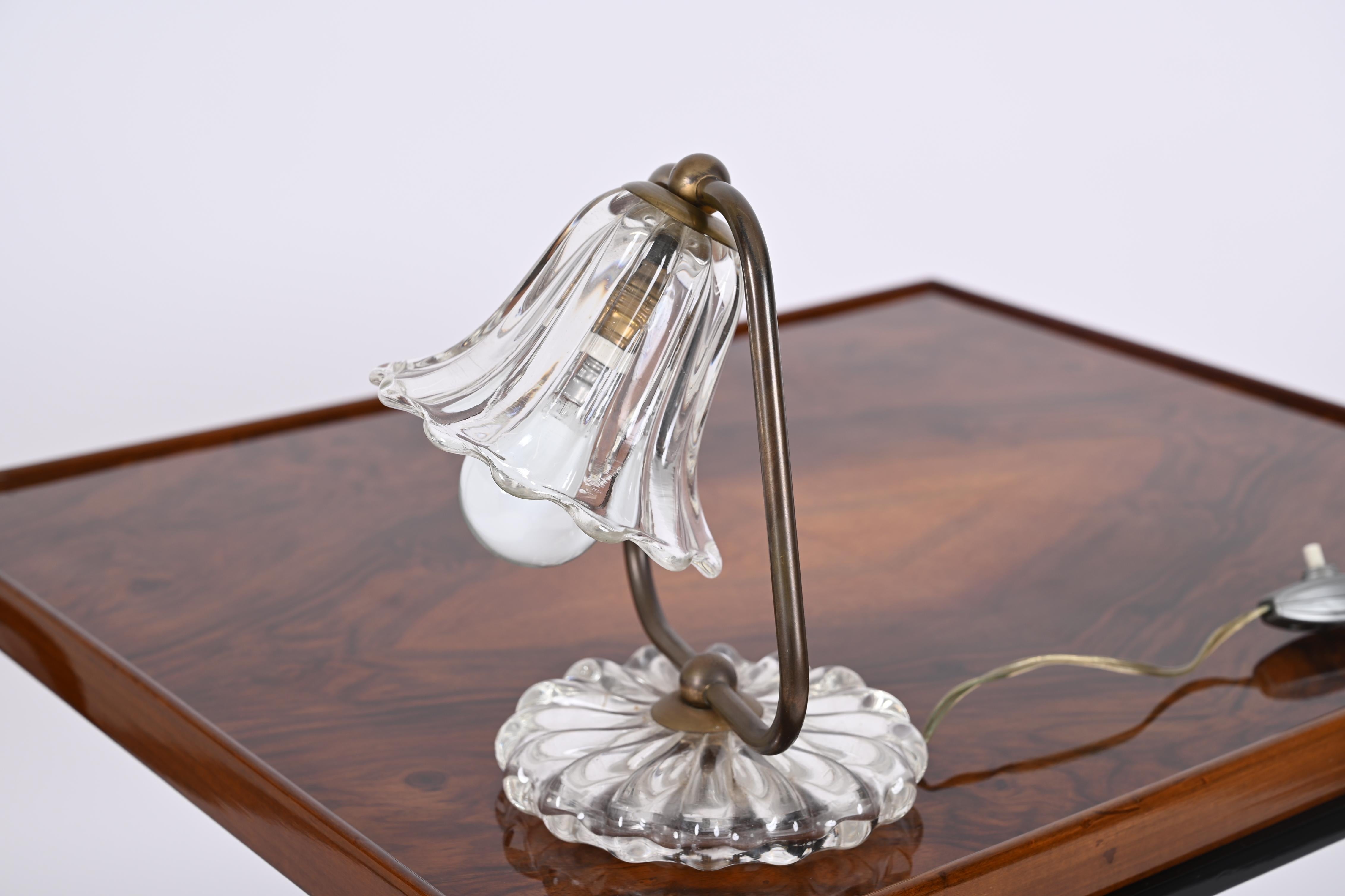20th Century Midcentury Murano Glass and Brass, Bell Table Lamp, Italy, 1940s
