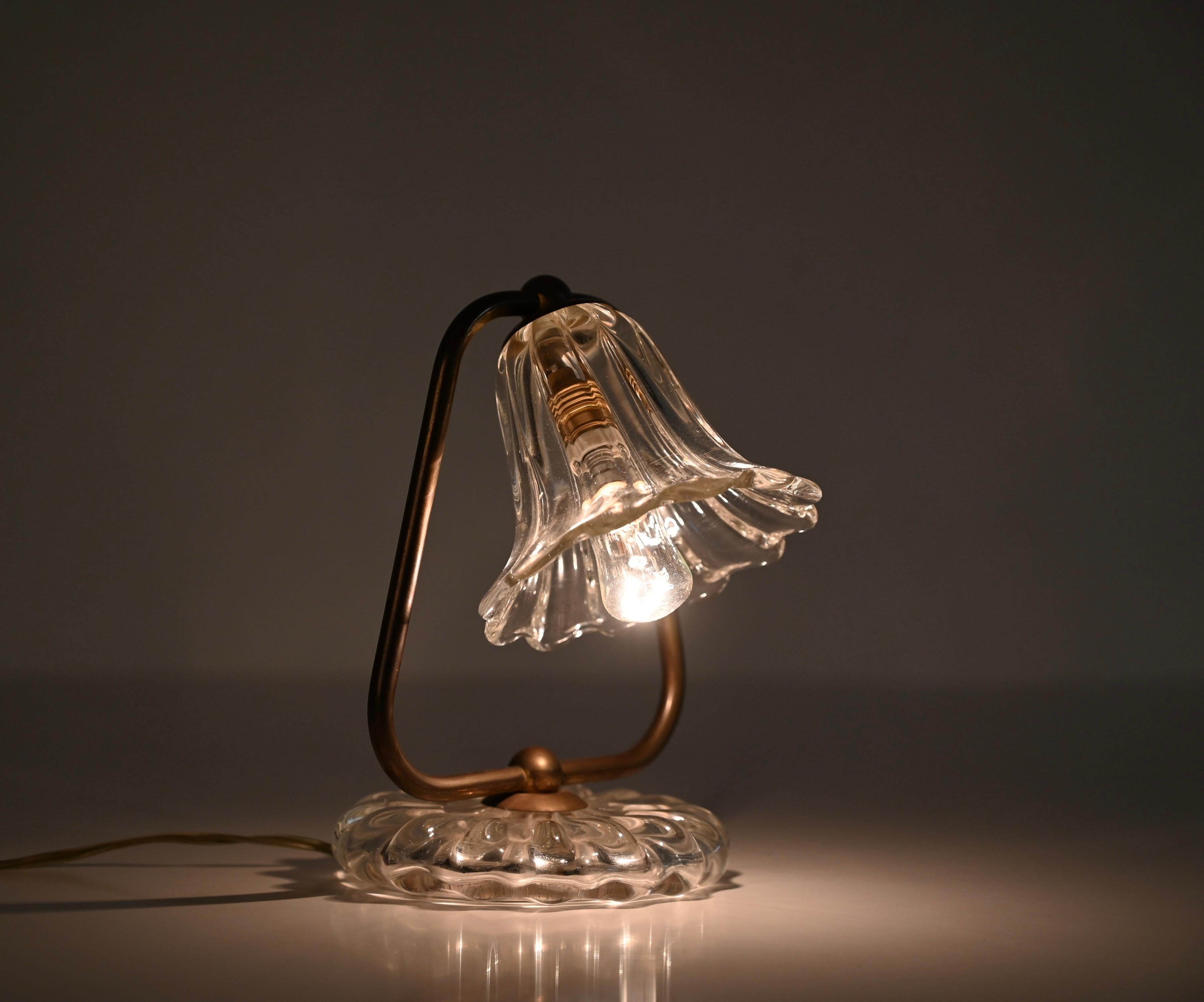 Midcentury Murano Glass and Brass, Bell Table Lamp, Italy, 1940s 2