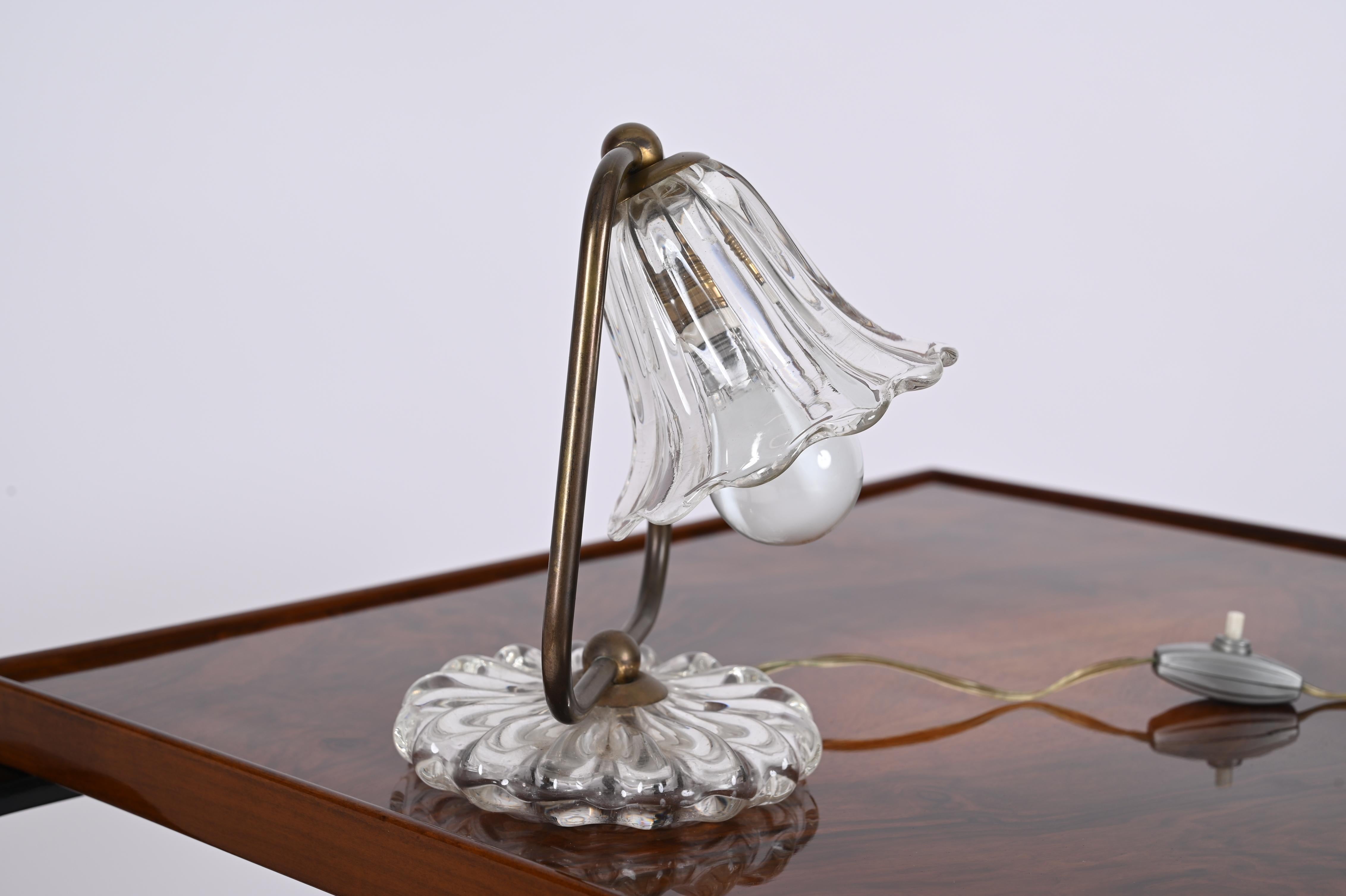 Midcentury Murano Glass and Brass, Bell Table Lamp, Italy, 1940s 3