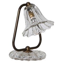 Midcentury Murano Glass and Brass, Bell Table Lamp, Italy, 1940s