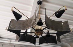 Murano Black Glass and Brass Mid-Century Chandelier and Pendant, 2020