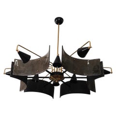 Murano Black Glass and Brass Mid-Century Chandelier and Pendant, 2020