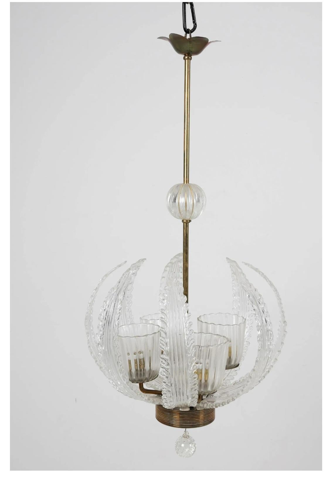 Kronleuchter aus Muranoglas und Messing aus der Mitte des Jahrhunderts (Italienisch) im Angebot