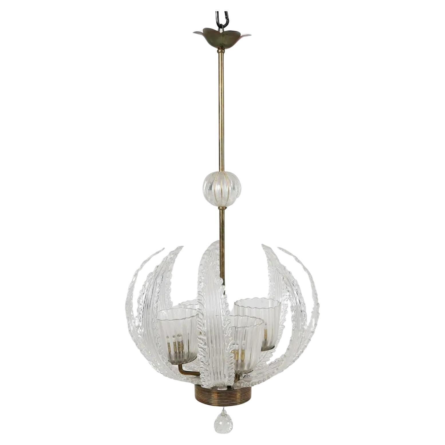 Midcentury Murano Glass and Brass Chandelier