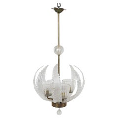 Midcentury Murano Glass and Brass Chandelier