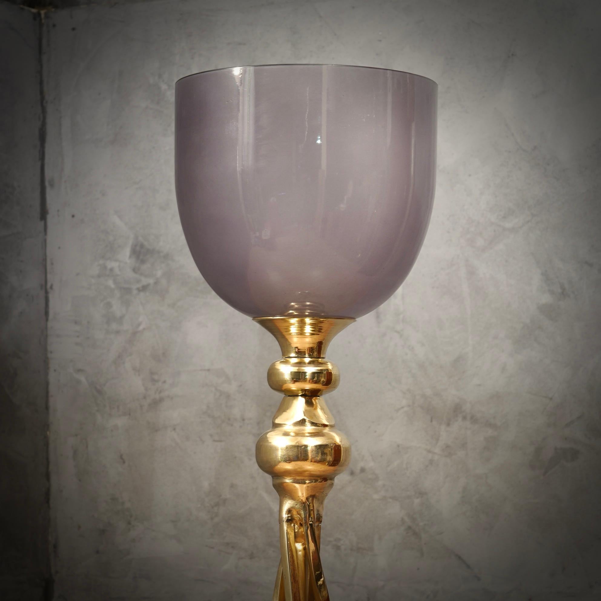 Italian MidCentury Murano Glass and Brass Floor Lamp, 1970 For Sale