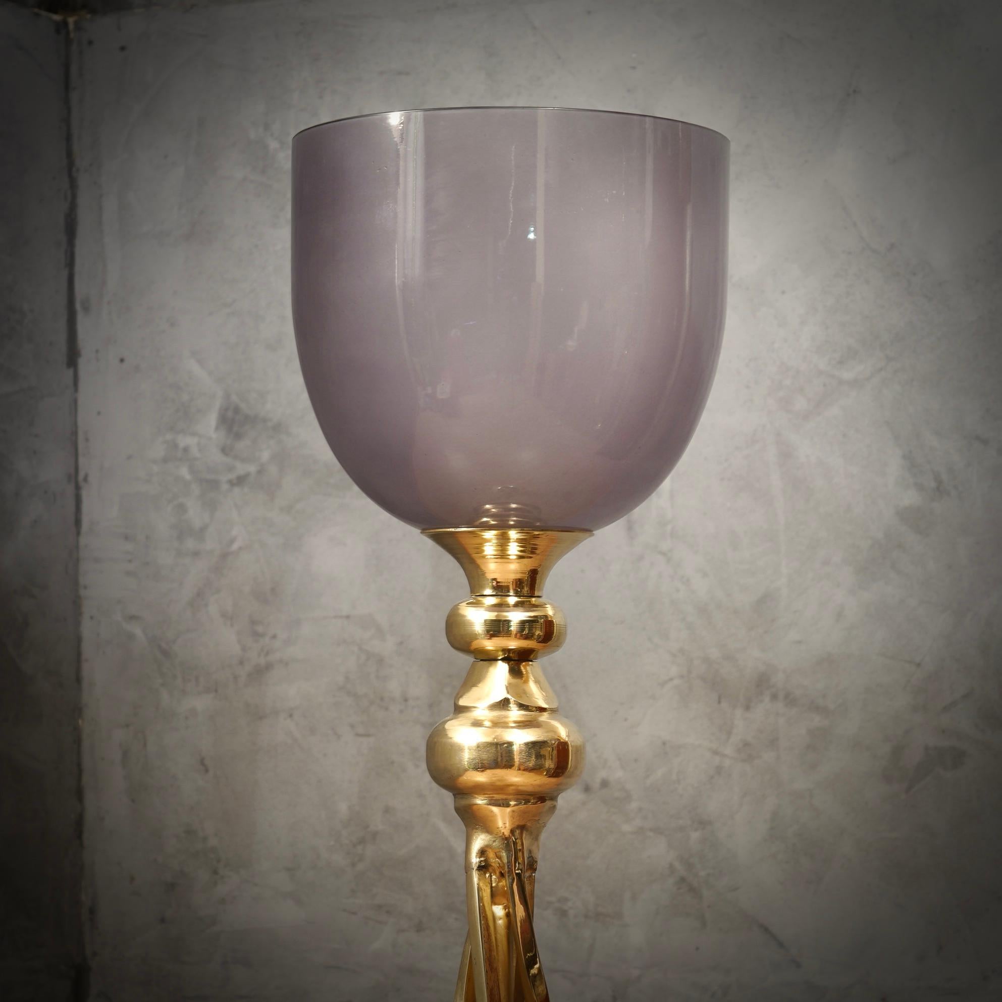 MidCentury Murano Glass and Brass Floor Lamp, 1970 (Italienisch) im Angebot
