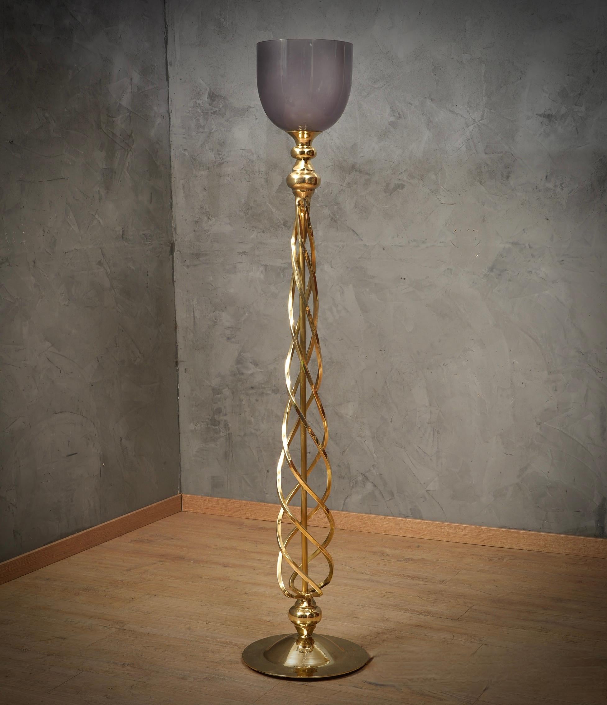 MidCentury Murano Glass and Brass Floor Lamp, 1970 For Sale 2