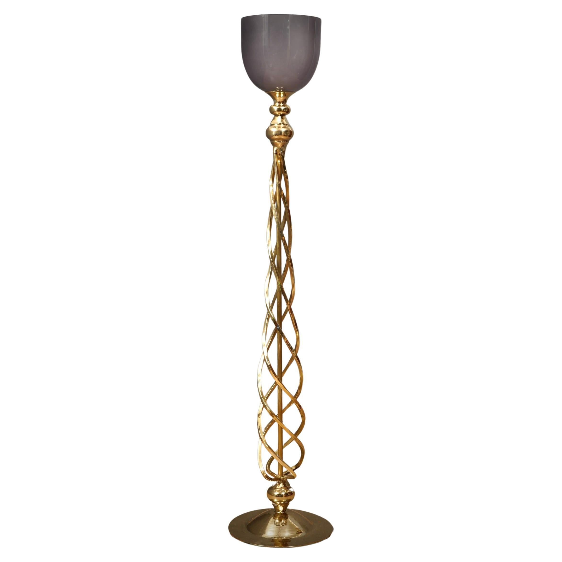 MidCentury Murano Glass and Brass Floor Lamp, 1970 For Sale