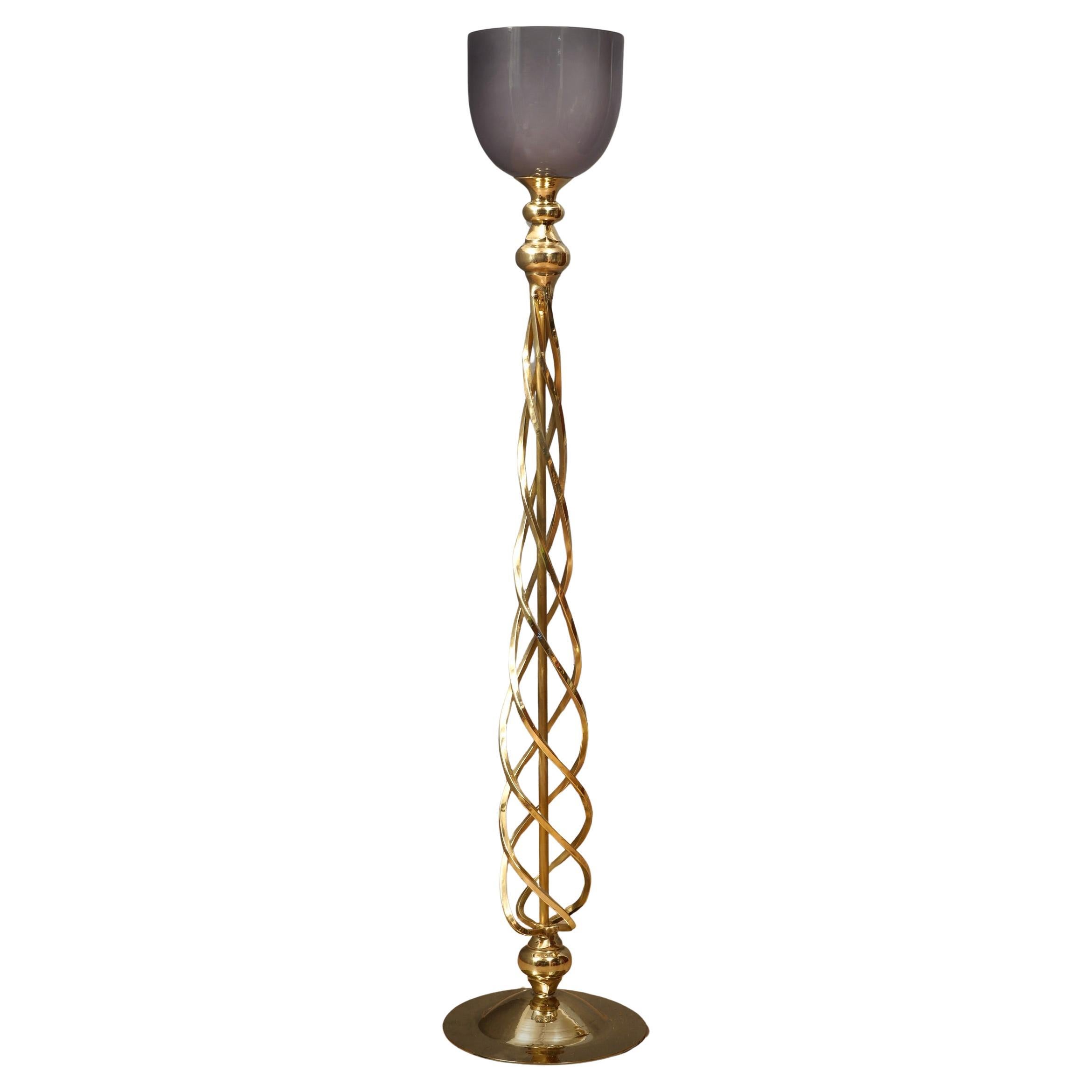MidCentury Murano Glass and Brass Floor Lamp, 1970