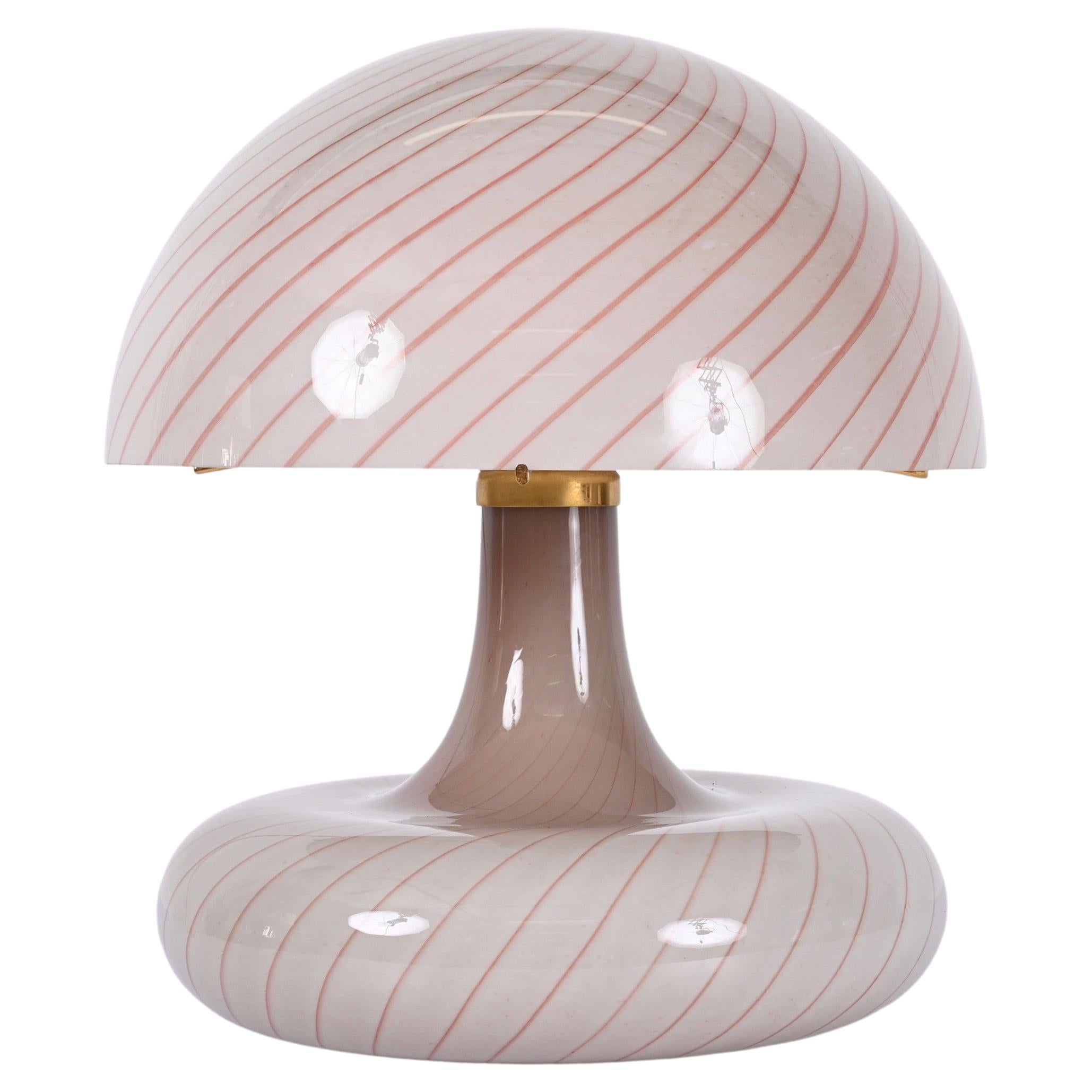 Midcentury Murano Glass and Brass Italian Mushroom-Shaped Table Lamp, 1970s