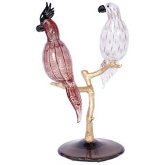 Midcentury Murano Glass and Bronze Sculpture with Two Birds by Zico Zanetti