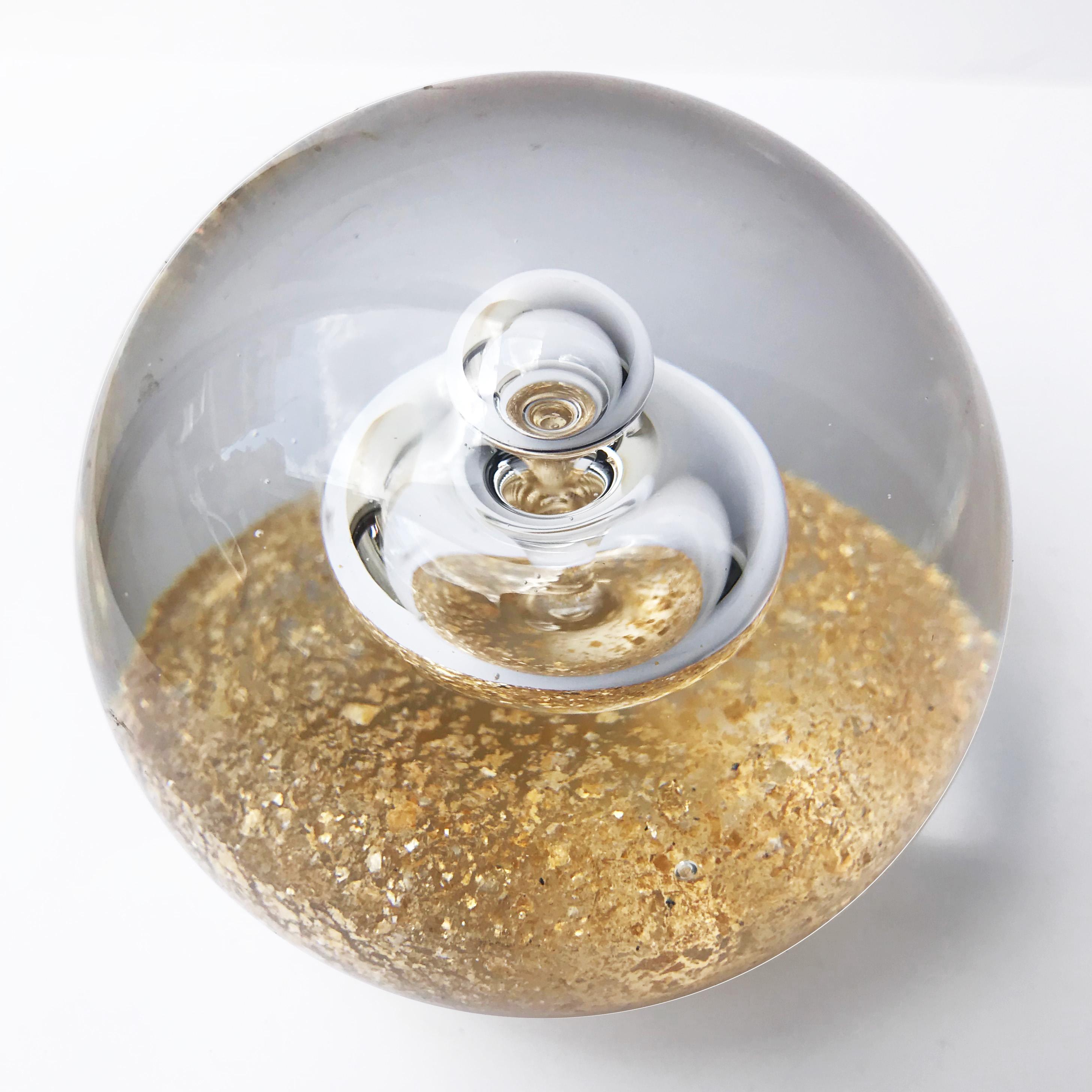 Mid-Century Modern Midcentury Murano Glass and Gold Dust Spherical Paperweight with Bubbles, 1970s For Sale