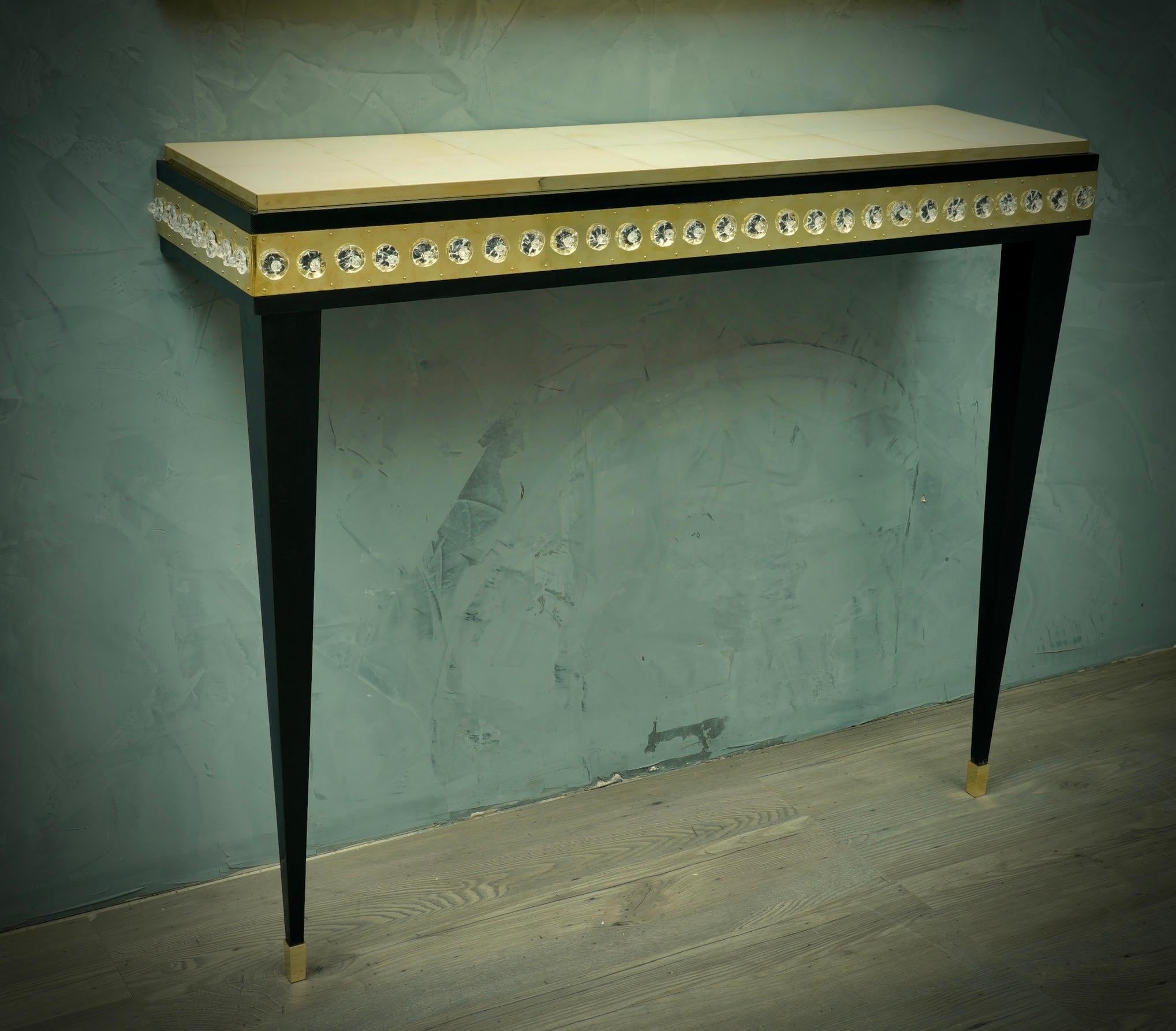 Midcentury Murano Glass Brass and Goatskin Console Table, 1950 For Sale 2