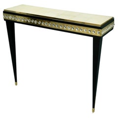 Consola de cristal de Murano de mediados de siglo, latón y piel de cabra, 1950